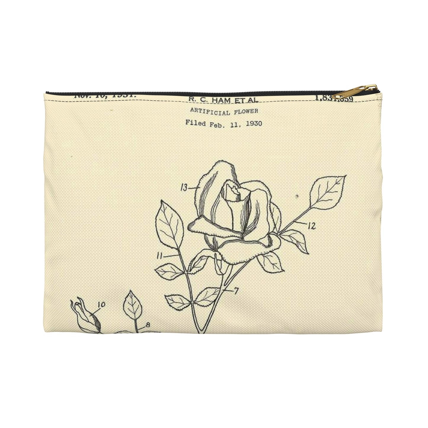 Patent Case File No. 1,831,559, Artificial Flower, Inventor(s)- Robert C. Ham and Marion T. Ham. - DPLA - 08745302078898b8870d70b04cb216a9 (page 5) Large Organizer Pouch with Black Zipper