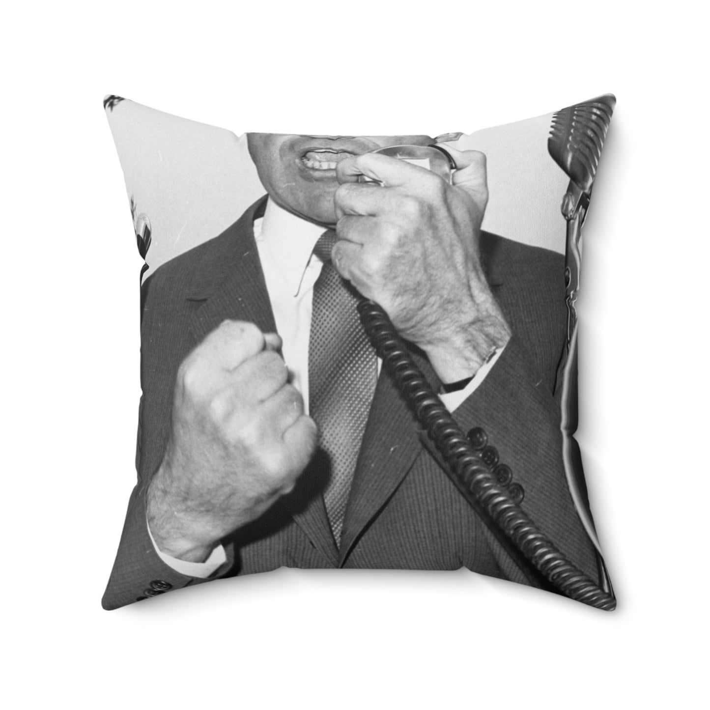 Richard Nixon clinches his fist as he addresses his first audience in Long Island, New York Decorative Accent Square Pillow