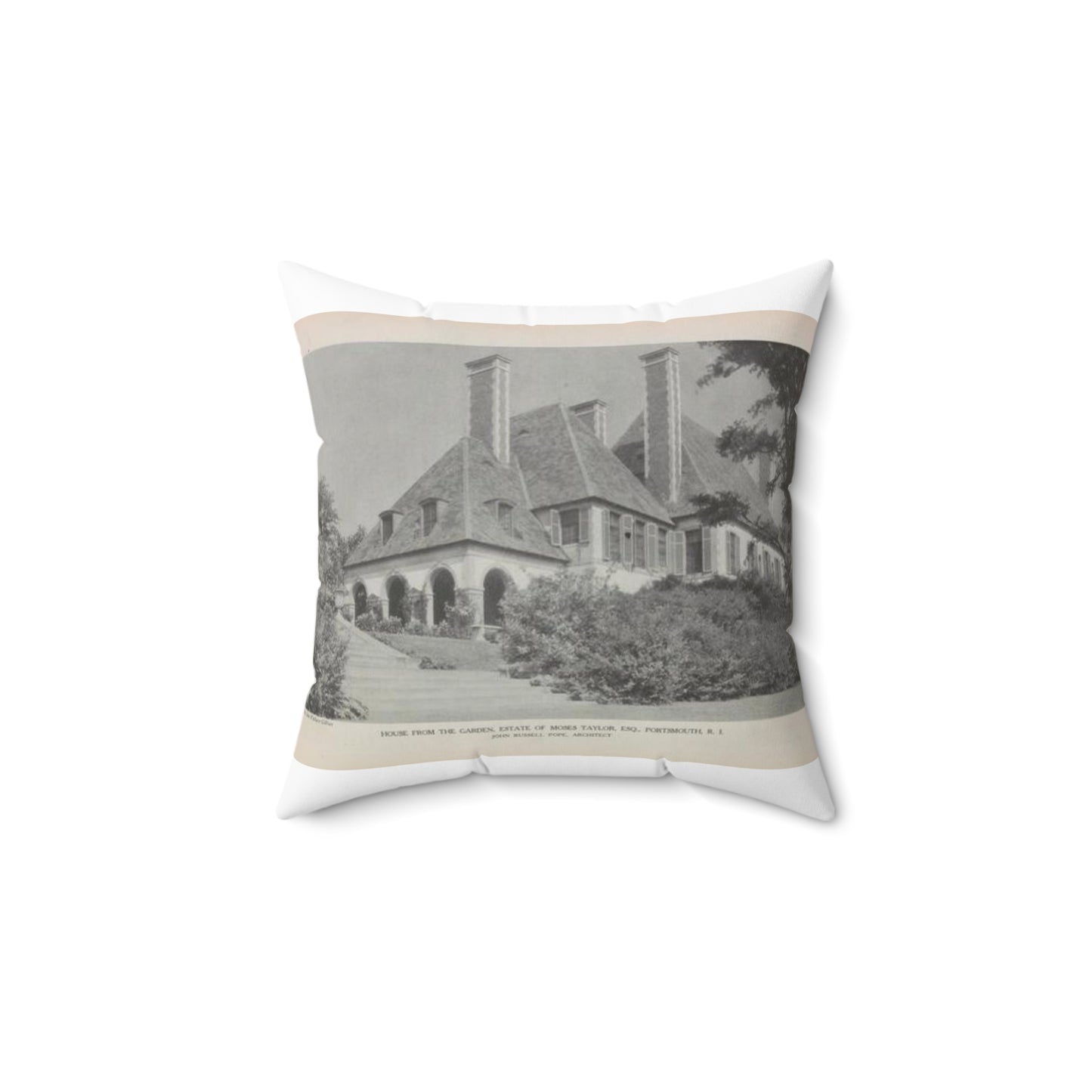 House from the Garden, Estate of Moses Taylor, Esq., Portsmouth, R.I. Decorative Accent Square Pillow