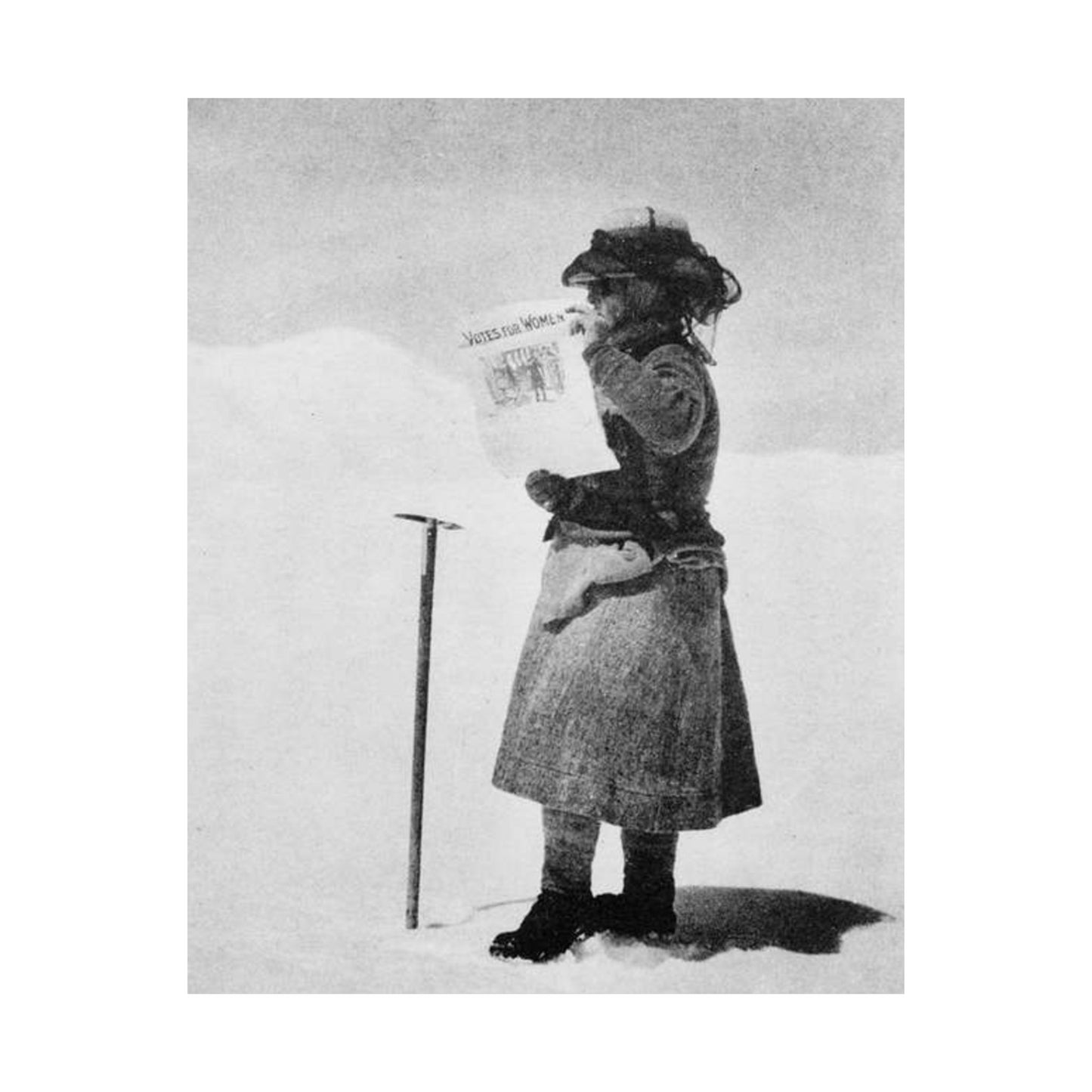 FannyBullockWorkmanVotesWomen - A woman standing in the snow holding a sign High Quality Matte Wall Art Poster for Home, Office, Classroom