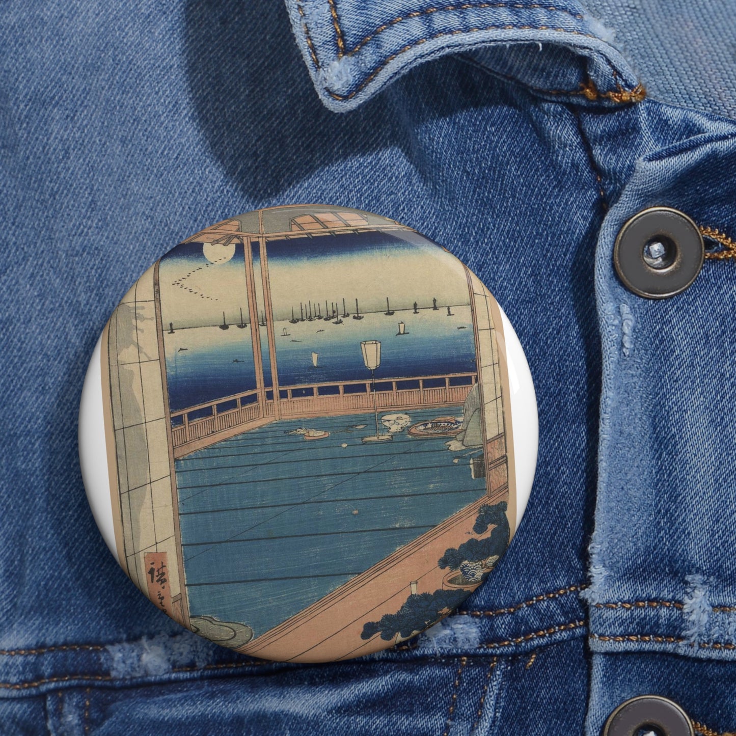 Tsuki no misaki, Andō Hiroshige - Ukiyo e print Pin Buttons with Crisp Design
