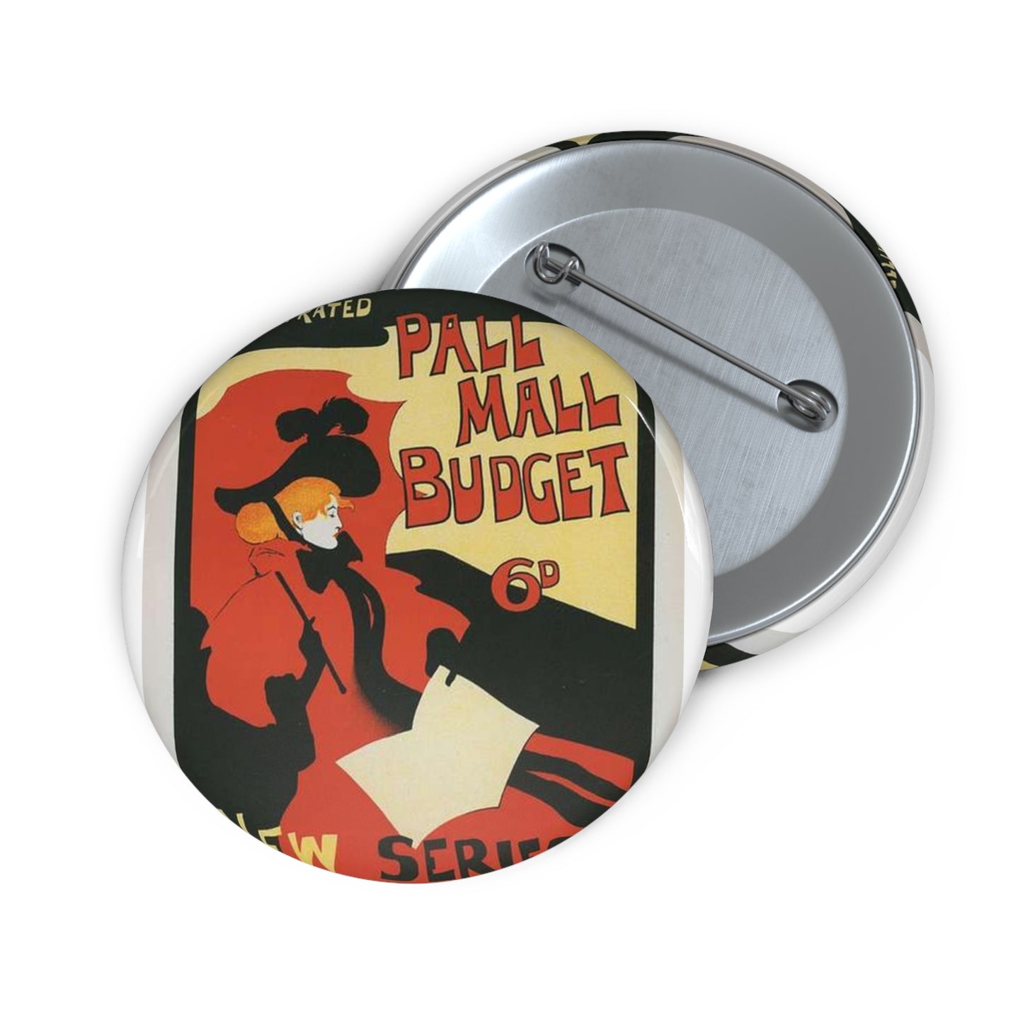 Affiche anglaise pour la revue hebdomadaire "Illustrated Pall Mall Budget". Pin Buttons with Crisp Design