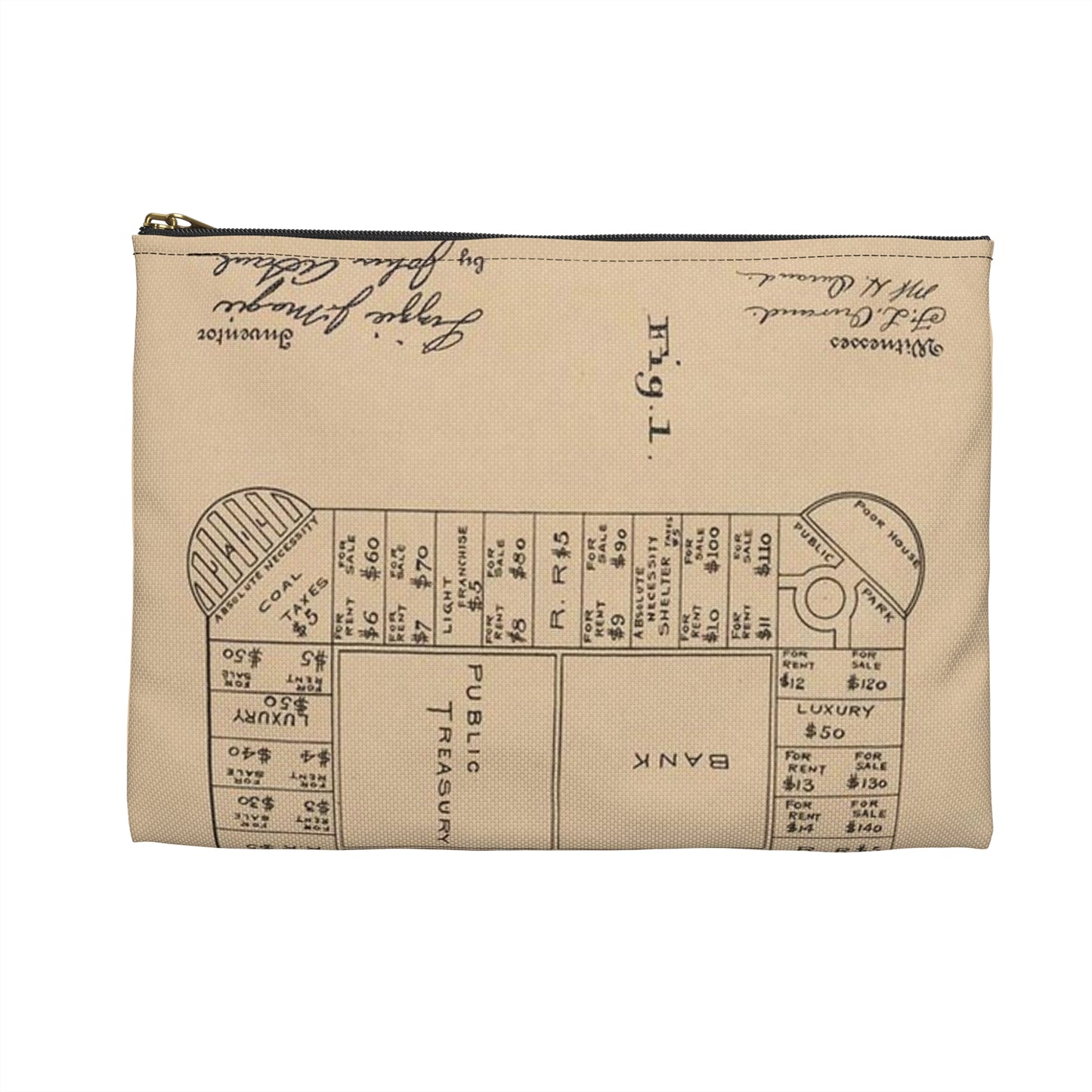 Patent Drawing of Engine - Drawing for a Game Board Public domain  image Large Organizer Pouch with Black Zipper