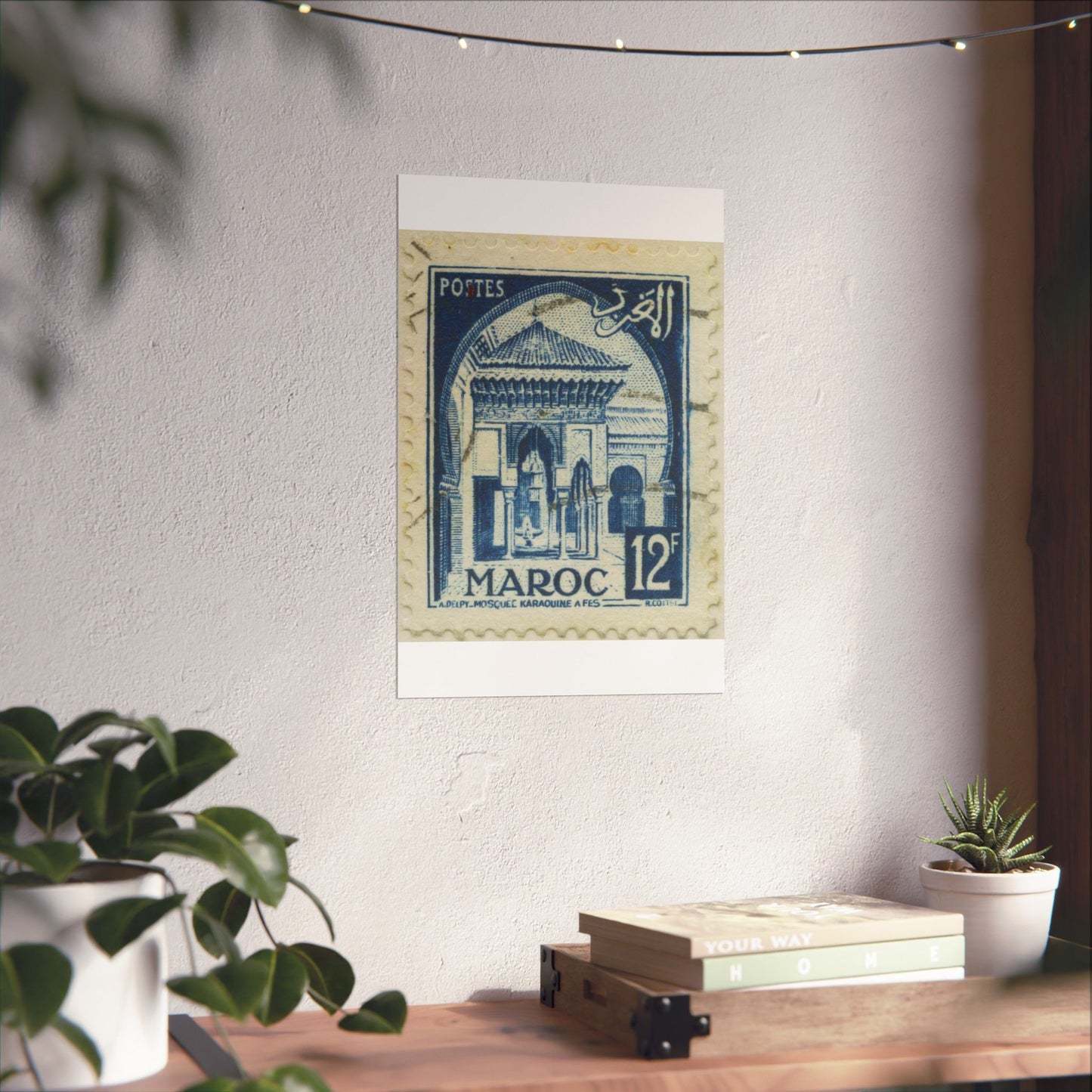 Frimärke ur Gösta Bodmans filatelistiska motivsamling, påbörjad 1950.Frimärke från Franska Marocko, 1951. Motiv av moskéen Karaouin. High Quality Matte Wall Art Poster for Home, Office, Classroom