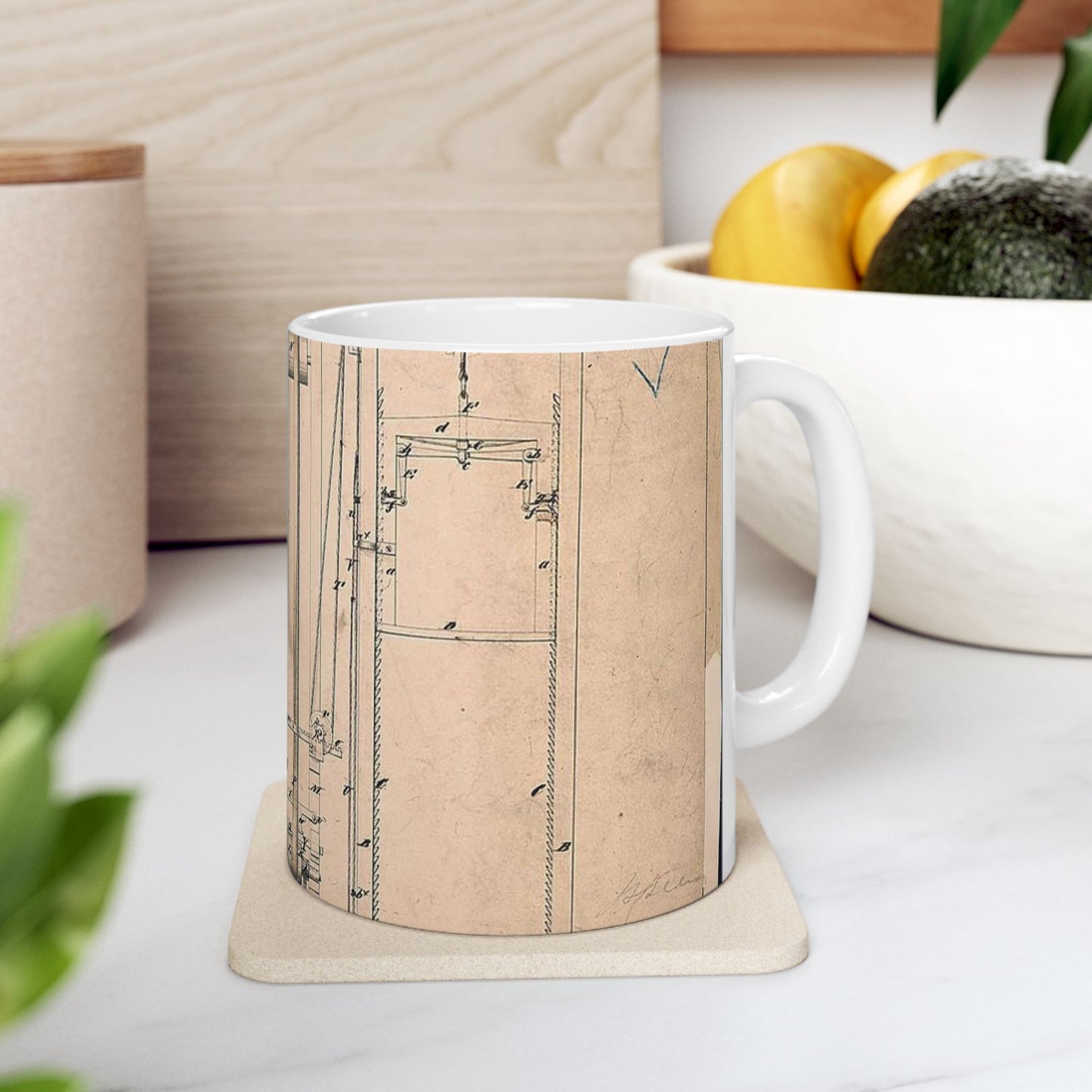 Patent drawing - Elisha Otis's Elevator Public domain  image Beautiful Novelty Ceramic Coffee Mug 11oz