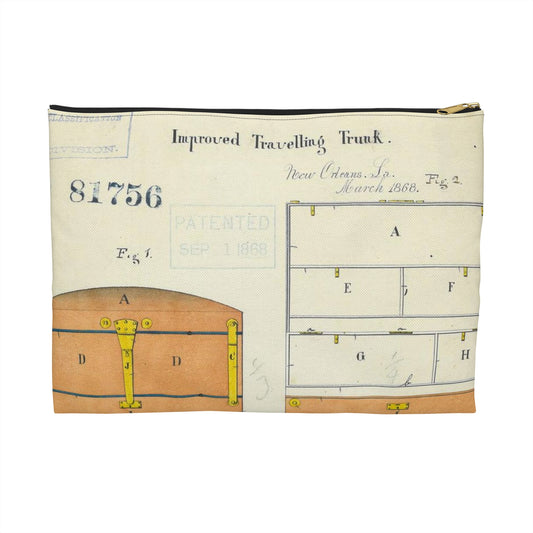 Patent drawing - Drawing of an Improved Traveling Trunk Public domain  image Large Organizer Pouch with Black Zipper
