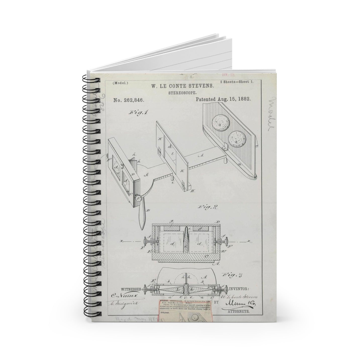 Patent drawing - for W. Le Conte Stevens' Stereoscope Public domain  image Spiral Bound Ruled Notebook with Printed Cover