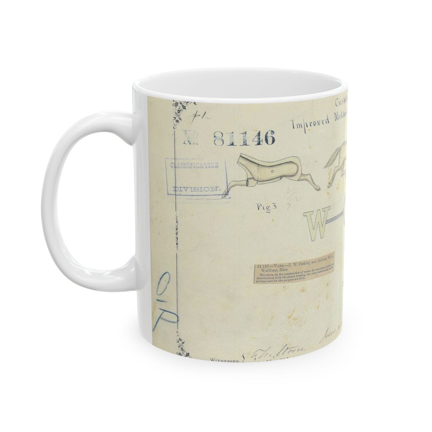 Patent drawing - Drawing of an Improved Method of Constructing Vanes Public domain  image Beautiful Novelty Ceramic Coffee Mug 11oz