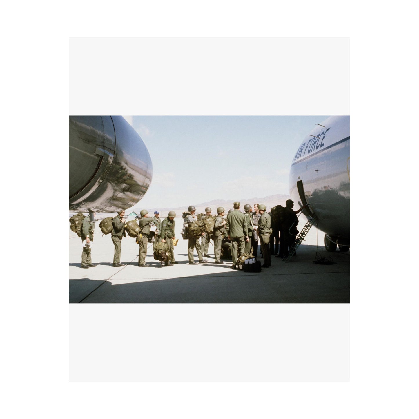 Troops embark a C-141 Starlifter aircraft during exercise Team Spirit (Coronet Spray) High Quality Matte Wall Art Poster for Home, Office, Classroom