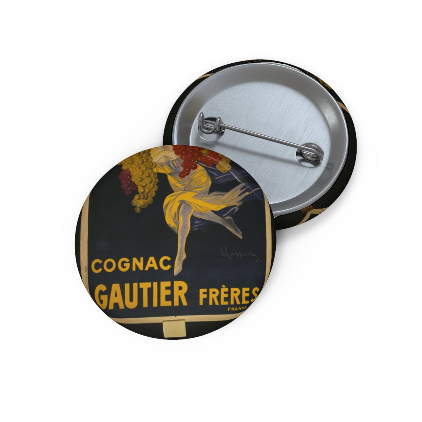 Cognac Gautier Frères France / L. Cappiello. Pin Buttons with Crisp Design