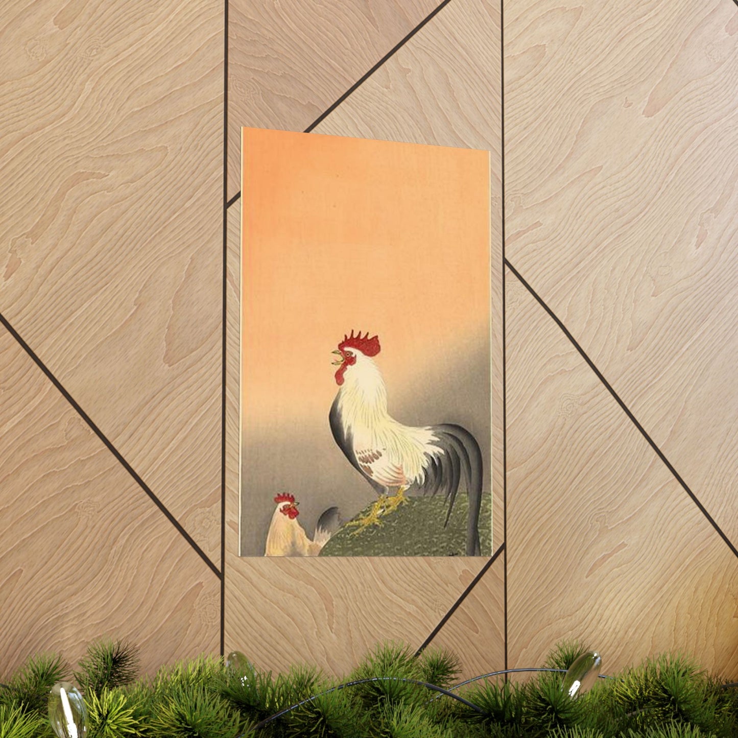 Koson - rooster-and-hen-at-sunrise, Ohara Koson High Quality Matte Wall Art Poster for Home, Office, Classroom