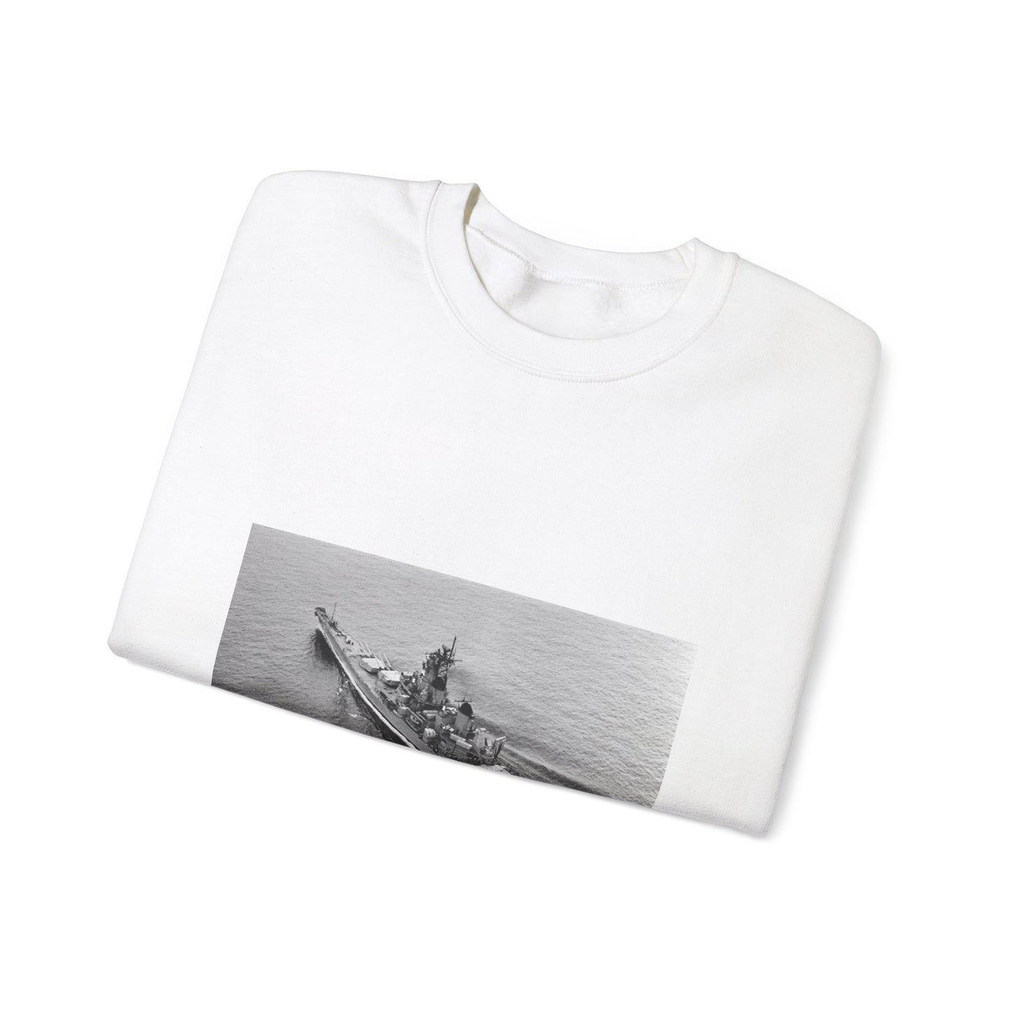 An elevated port quarter view of the battleship USS IOWA (BB 61) underway during sea trials White Heavy Blend Adult Crew Neck SweatShirt