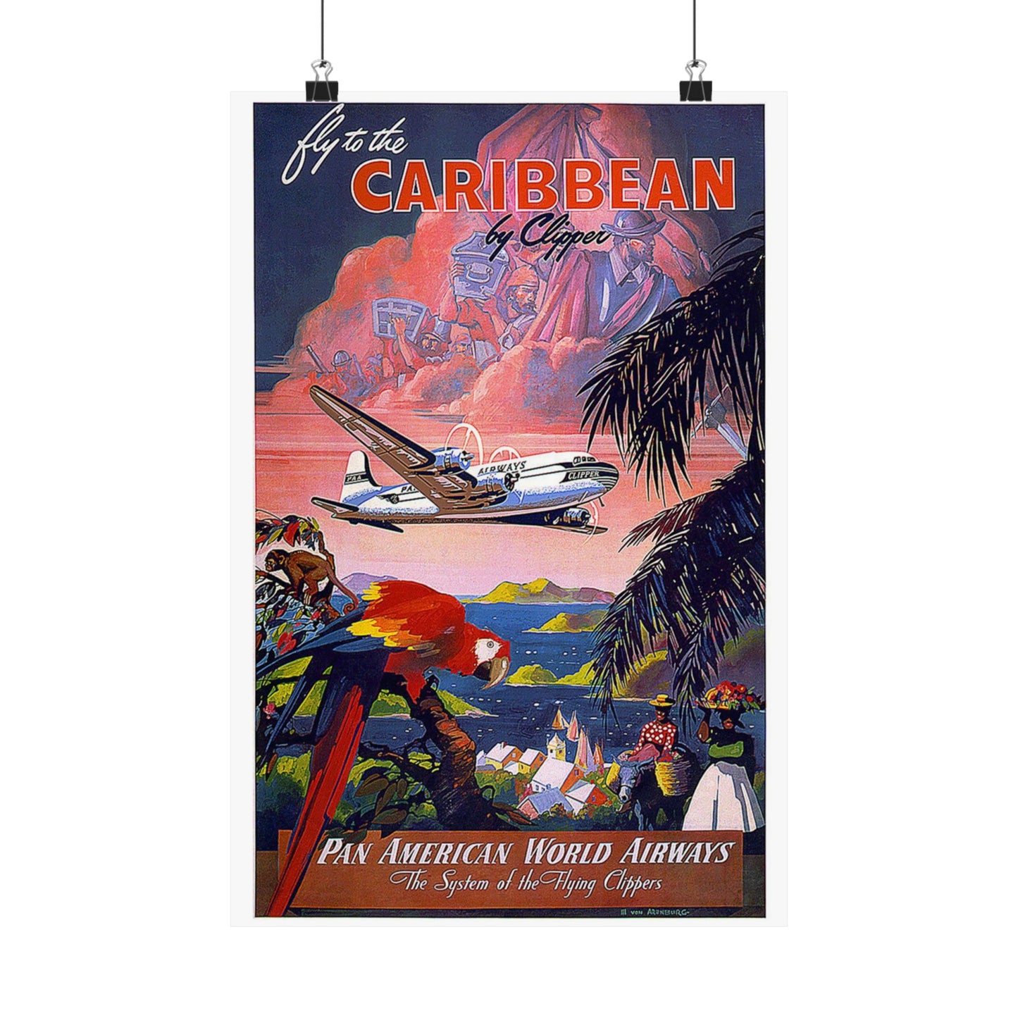 Caribbean. Vintage Travel Poster. High Quality Matte Wall Art Poster for Home, Office, Classroom