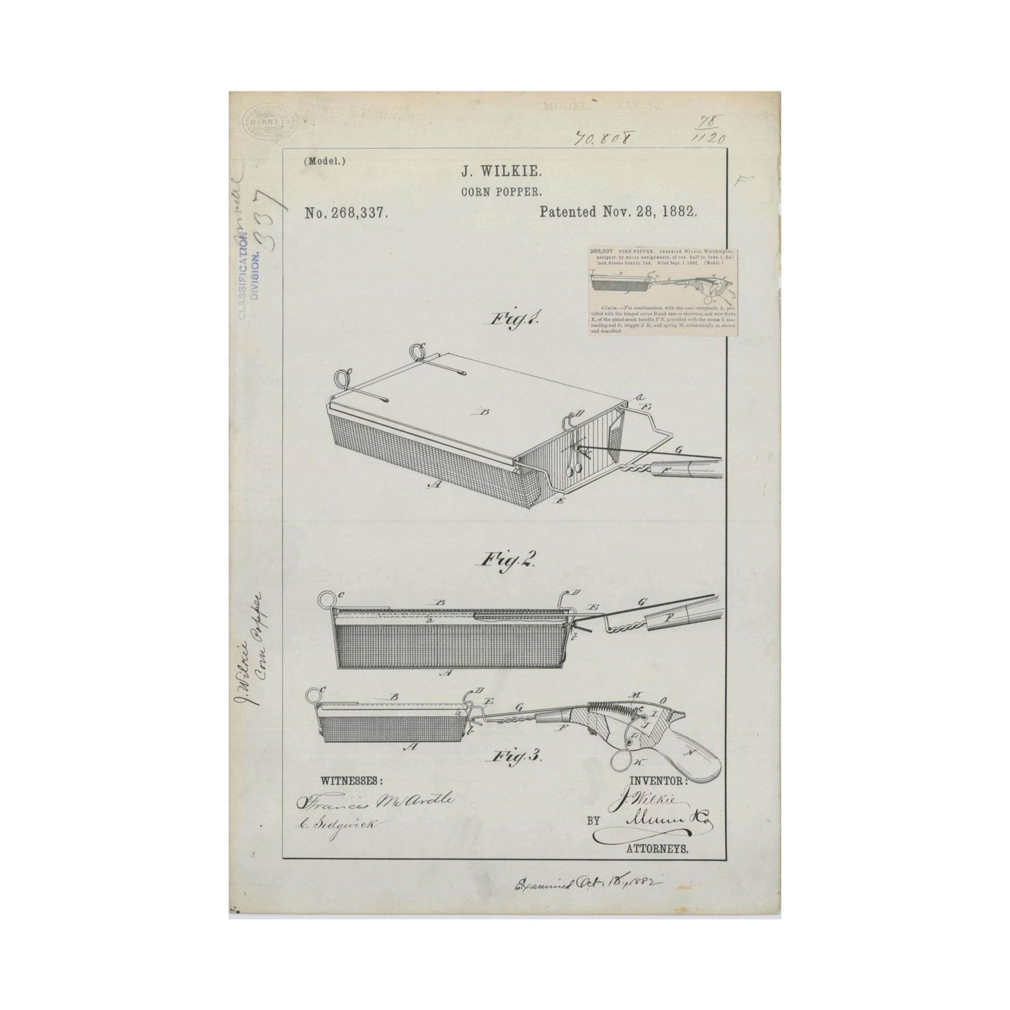 Patent Drawing of Engine - for J. Wilkie's Corn Popper Public domain  image High Quality Matte Wall Art Poster for Home, Office, Classroom
