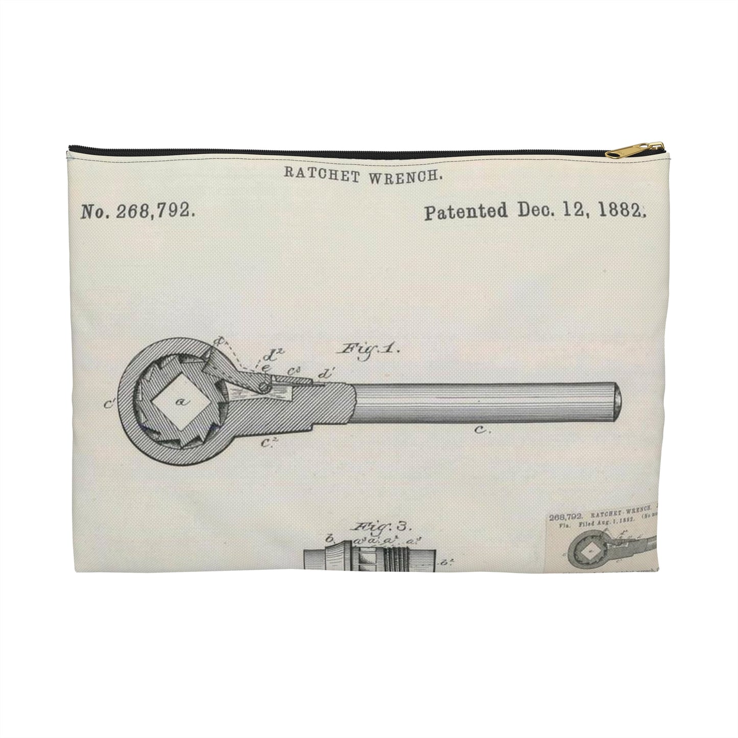 Patent Drawing of Engine - for J. B. Halbert's Ratchet Wrench Public domain  image Large Organizer Pouch with Black Zipper