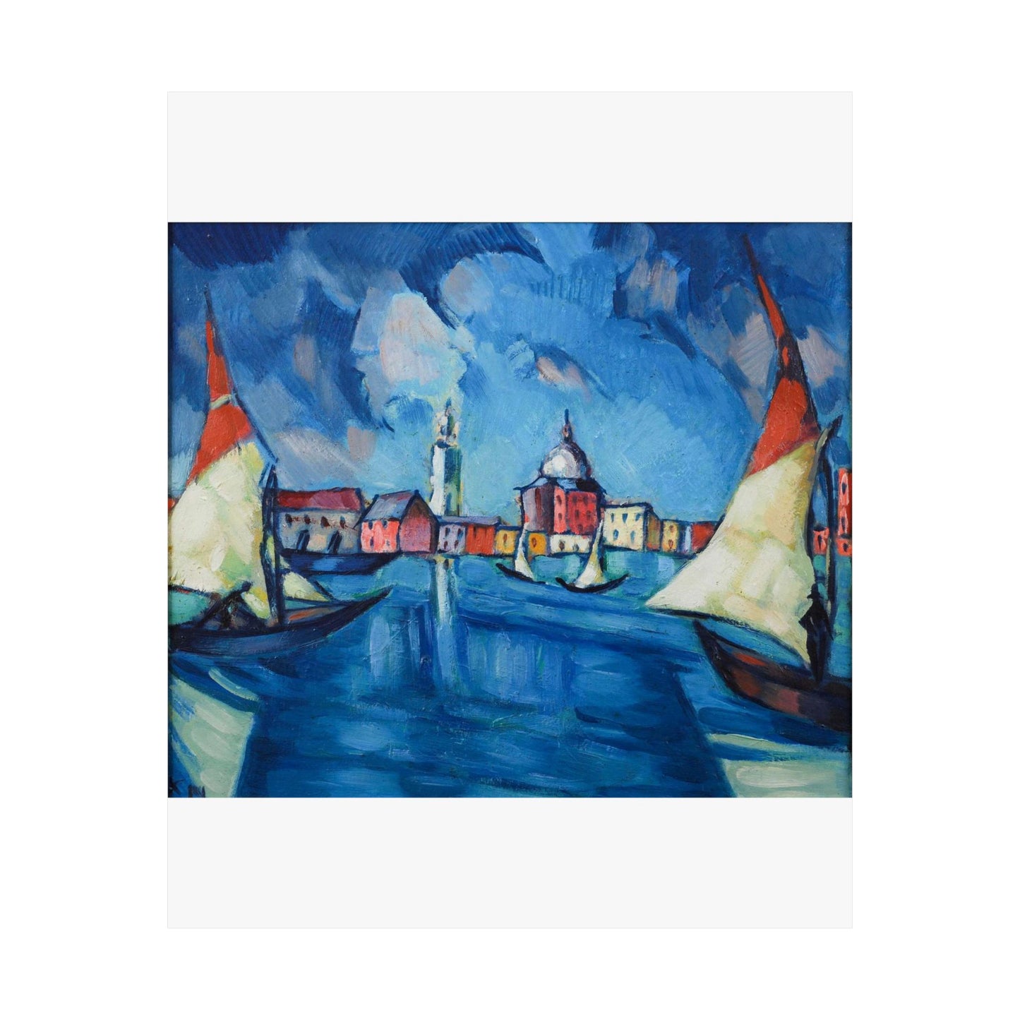 Magi veneetsia - A painting of boats in a harbor with buildings in the background High Quality Matte Wall Art Poster for Home, Office, Classroom