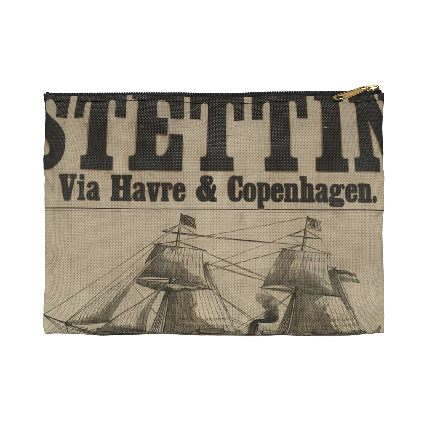 Baltischer Lloyd - dampfschifssabrt nach Stettin via Havre & Copenhagen Large Organizer Pouch with Black Zipper