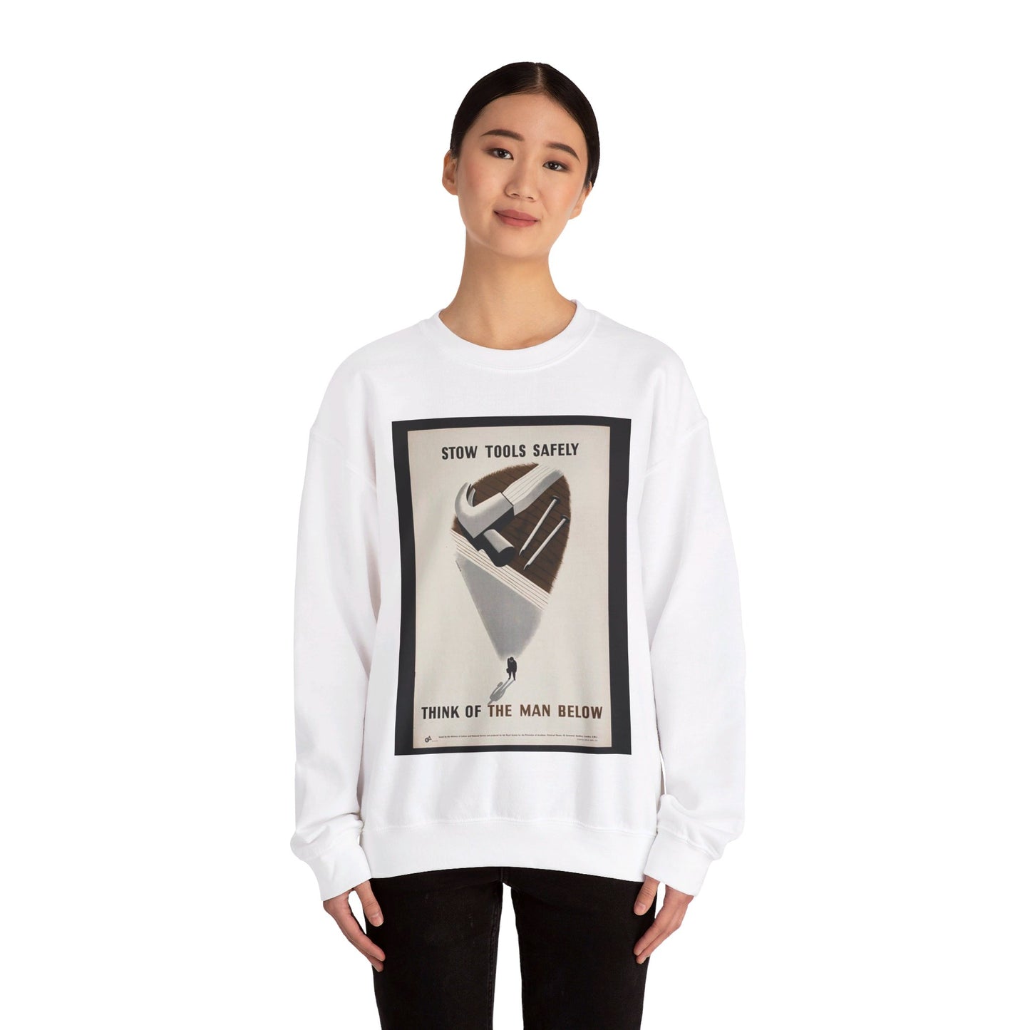 Stow Tools Safely Tom Eckersley White Heavy Blend Adult Crew Neck SweatShirt