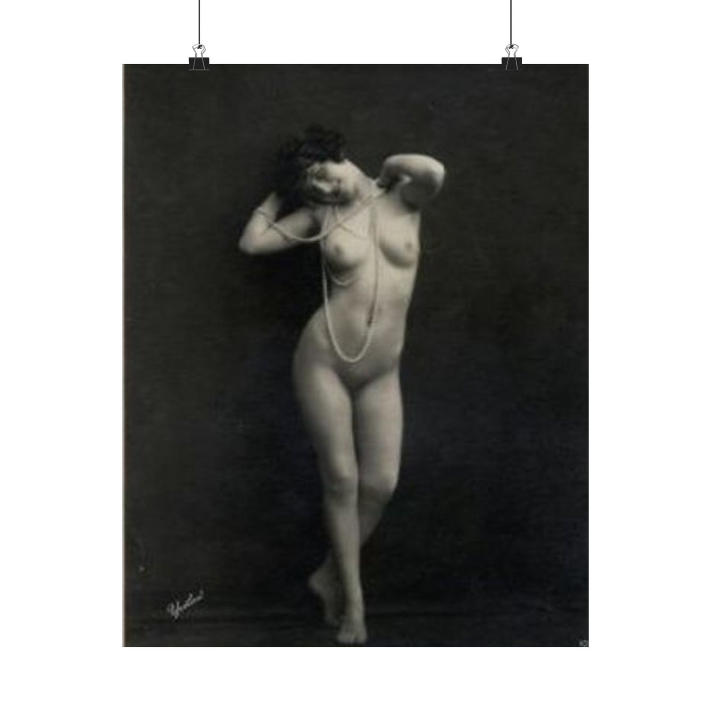 Erotic Art: WALERY - An old photo of a naked woman with pearls High Quality Matte Wall Art Poster for Home, Office, Classroom