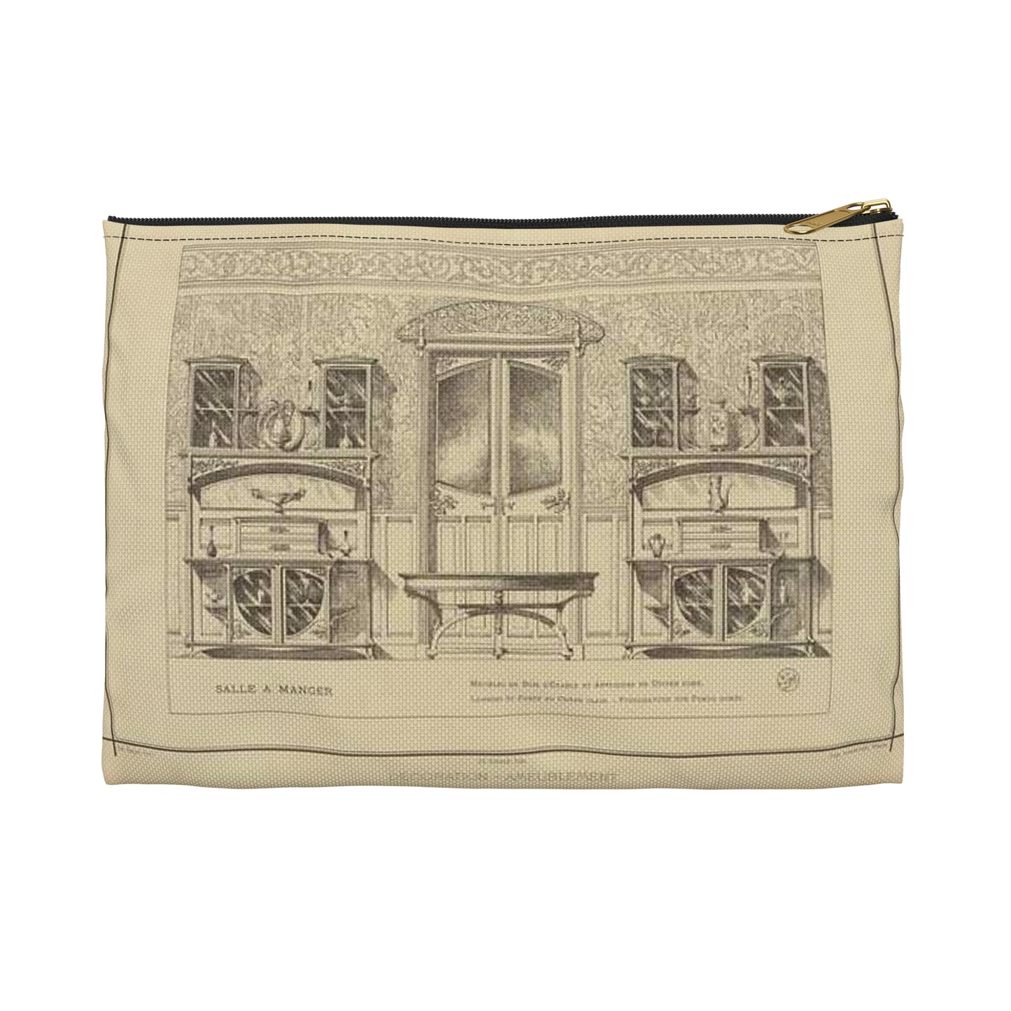 Salle à manger : meubles en bois d'erable et appliques en cuivre doré. Mabris et porte en chêne clair. - Pyrogravure sur fond dorés. Large Organizer Pouch with Black Zipper