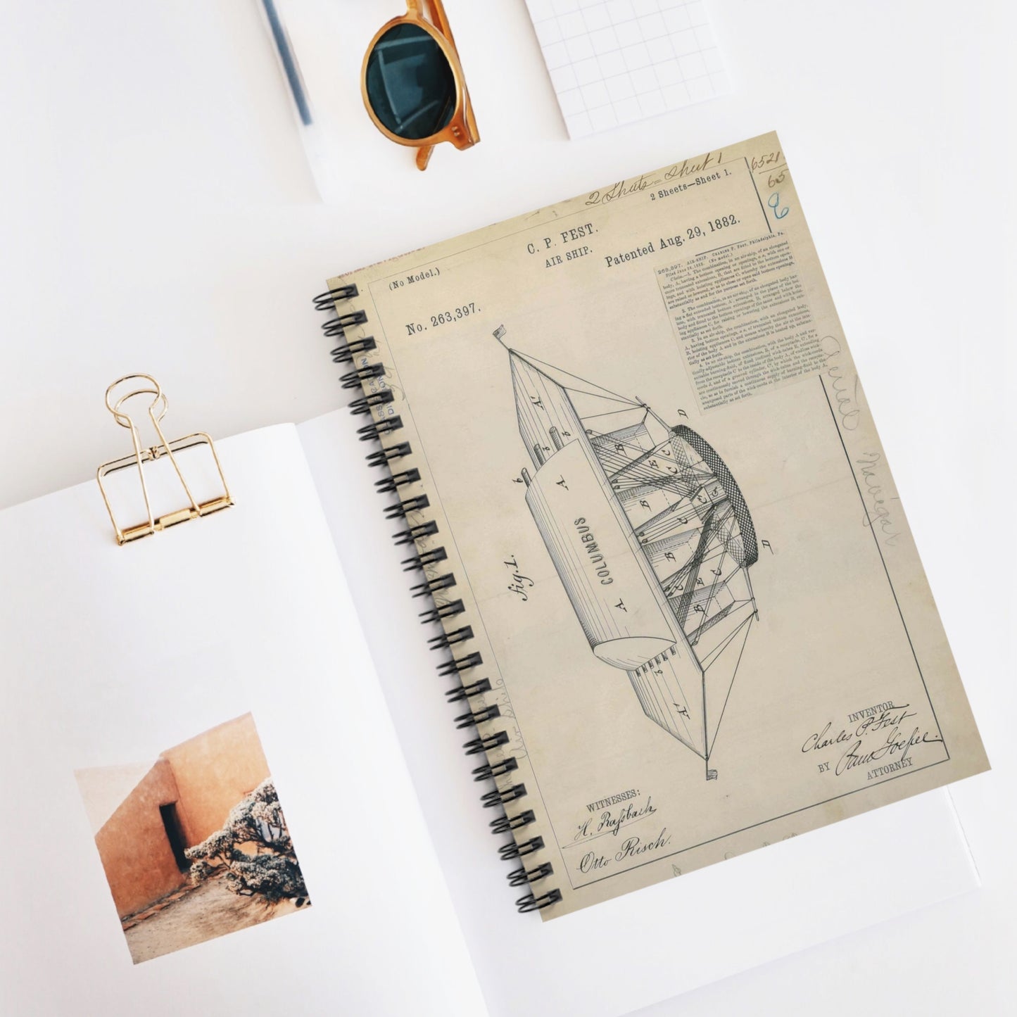 Patent drawing - for C. P. Fest's Air Ship Public domain  image Spiral Bound Ruled Notebook with Printed Cover