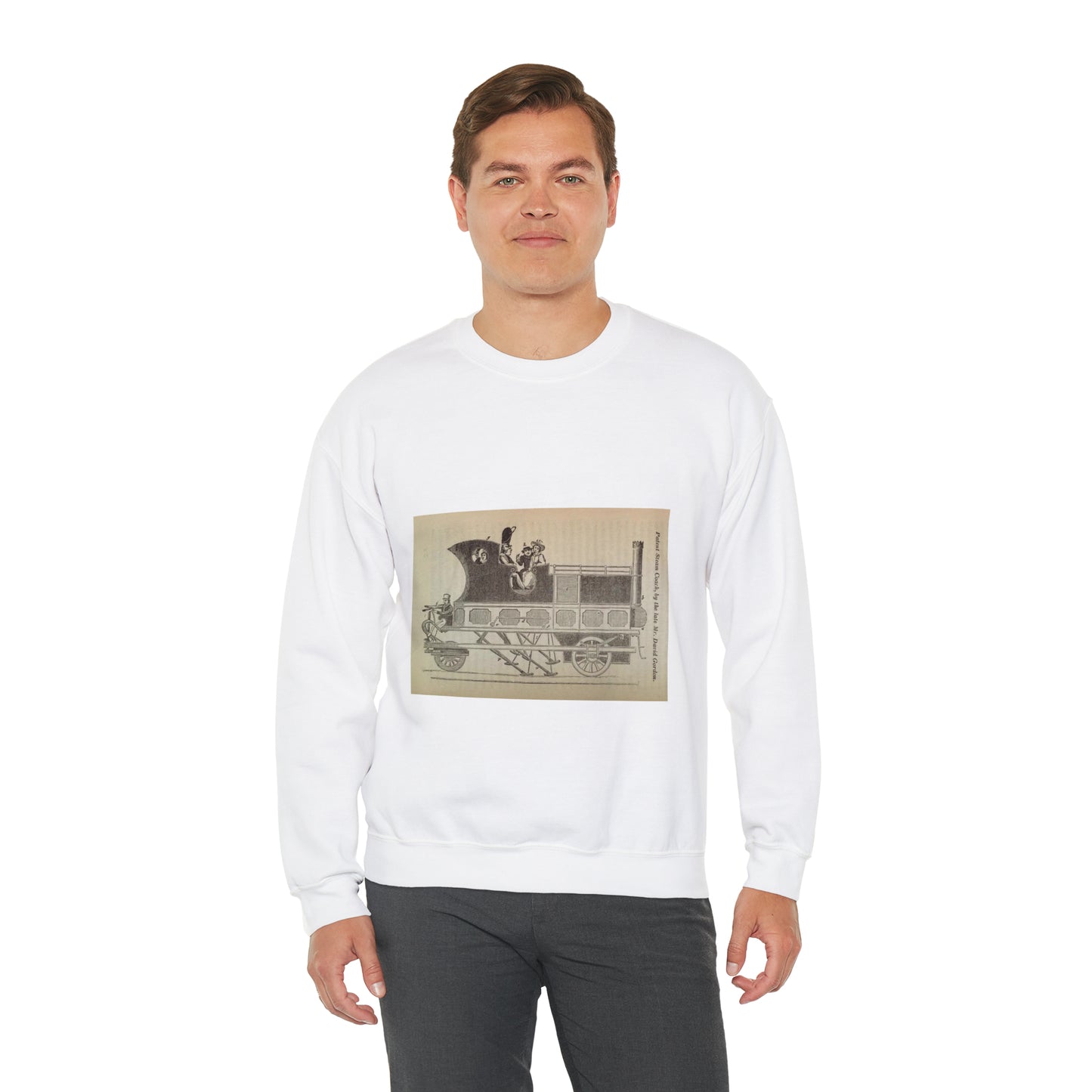 Patent Drawing of Engine - Patent steam coach, by the late Mr. David Gordon Public domain  image White Heavy Blend Adult Crew Neck SweatShirt