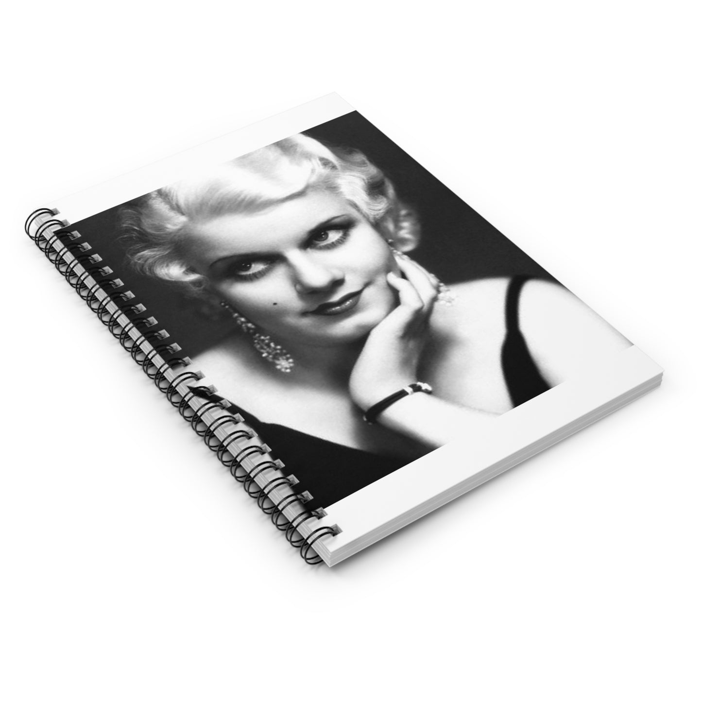 A black and white photo of a woman in a dress. Jean harlow actress film. Spiral Bound Ruled Notebook with Printed Cover