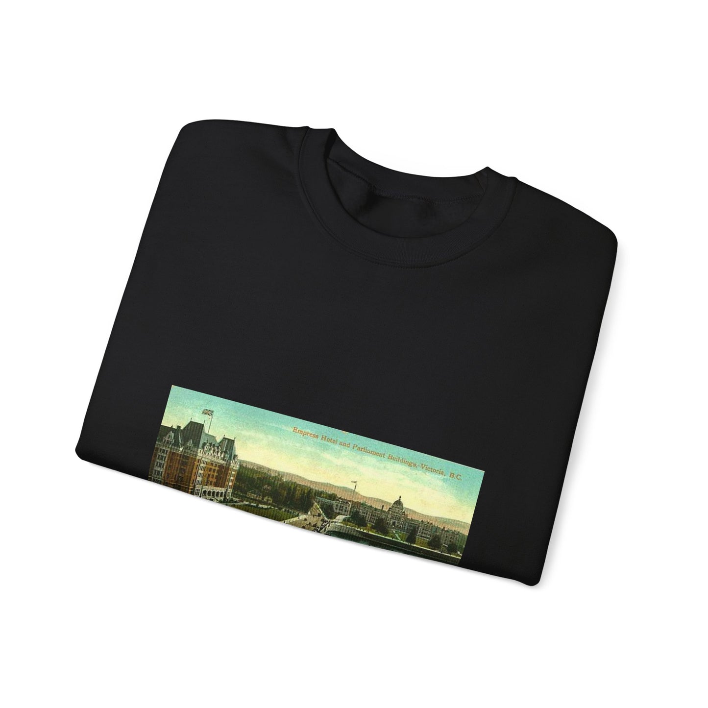 Empress Hotel and Parliament Buildings by the harbor in Victoria, British Columbia, between 1903 and 1913 (AL+CA 2080) Black Heavy Blend Adult Crew Neck SweatShirt