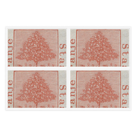 Frimärke ur Gösta Bodmans filatelistiska motivsamling, påbörjad 1950.Frimärke från Oranje -Fristaten. Motiv av apelsinträd med frukter och posthorn. Laminated UV Protective Vinyl Stickers