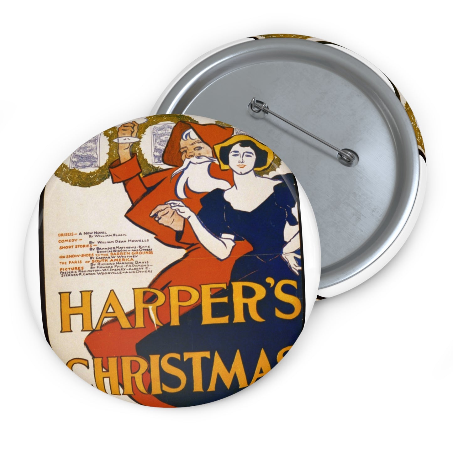 Edward Penfield - Harper's [for] Christmas, Art Nouveau Poster Pin Buttons with Crisp Design