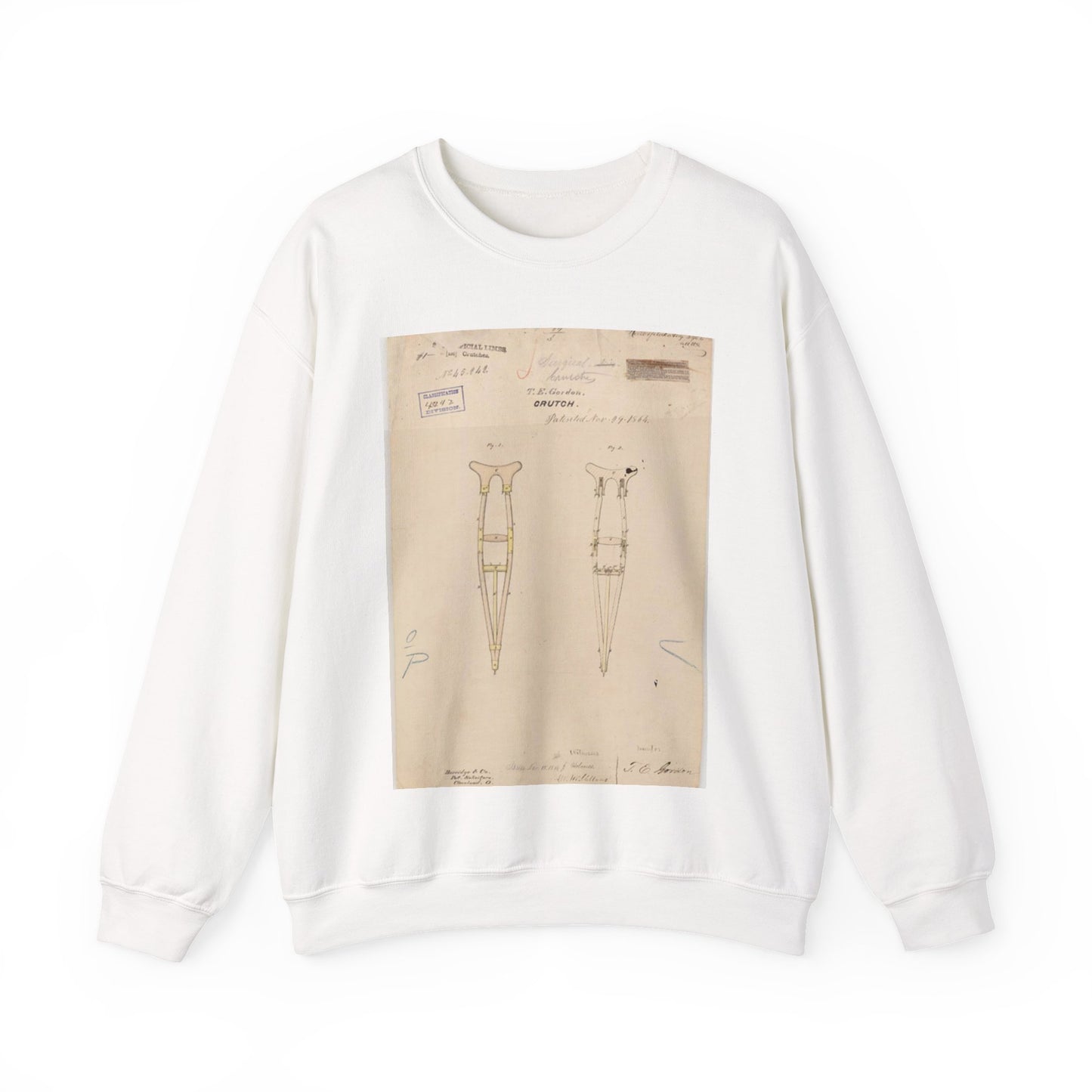 Patent drawing - Drawing of Crutch Public domain  image White Heavy Blend Adult Crew Neck SweatShirt