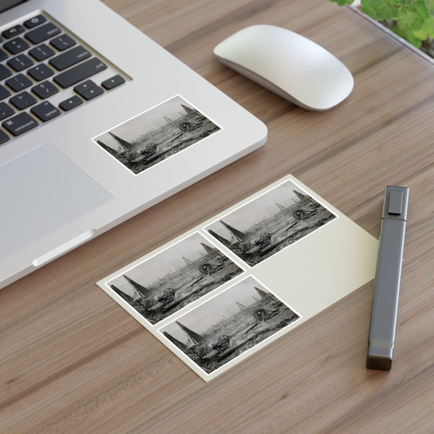 Baku. Oil production. - Drawing. Public domain image. Laminated UV Protective Vinyl Stickers