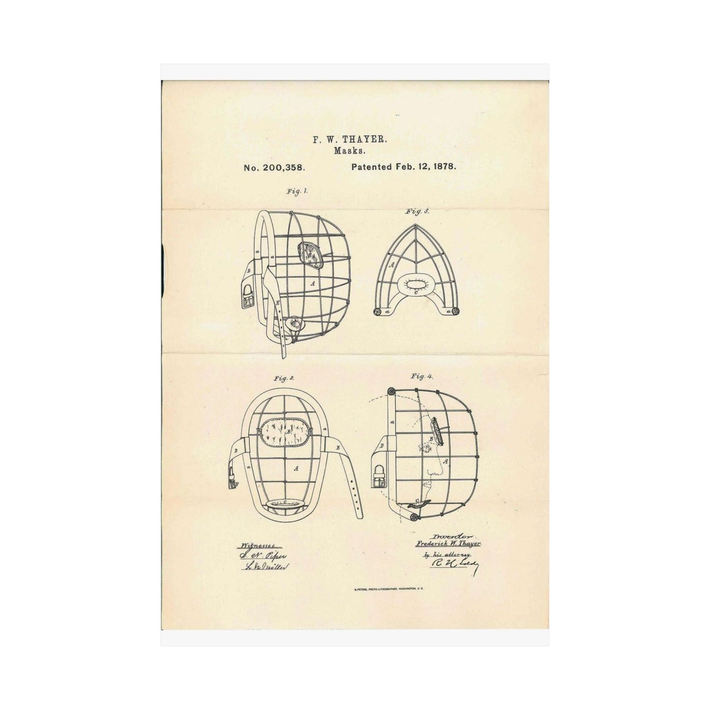 Patent Case File No. 200,358, Improvement in Masks, Inventor Frederick W. Thayer - DPLA - 7786b11b8abf0875f64205aeedc6d9c3 (page 11) High Quality Matte Wall Art Poster for Home, Office, Classroom