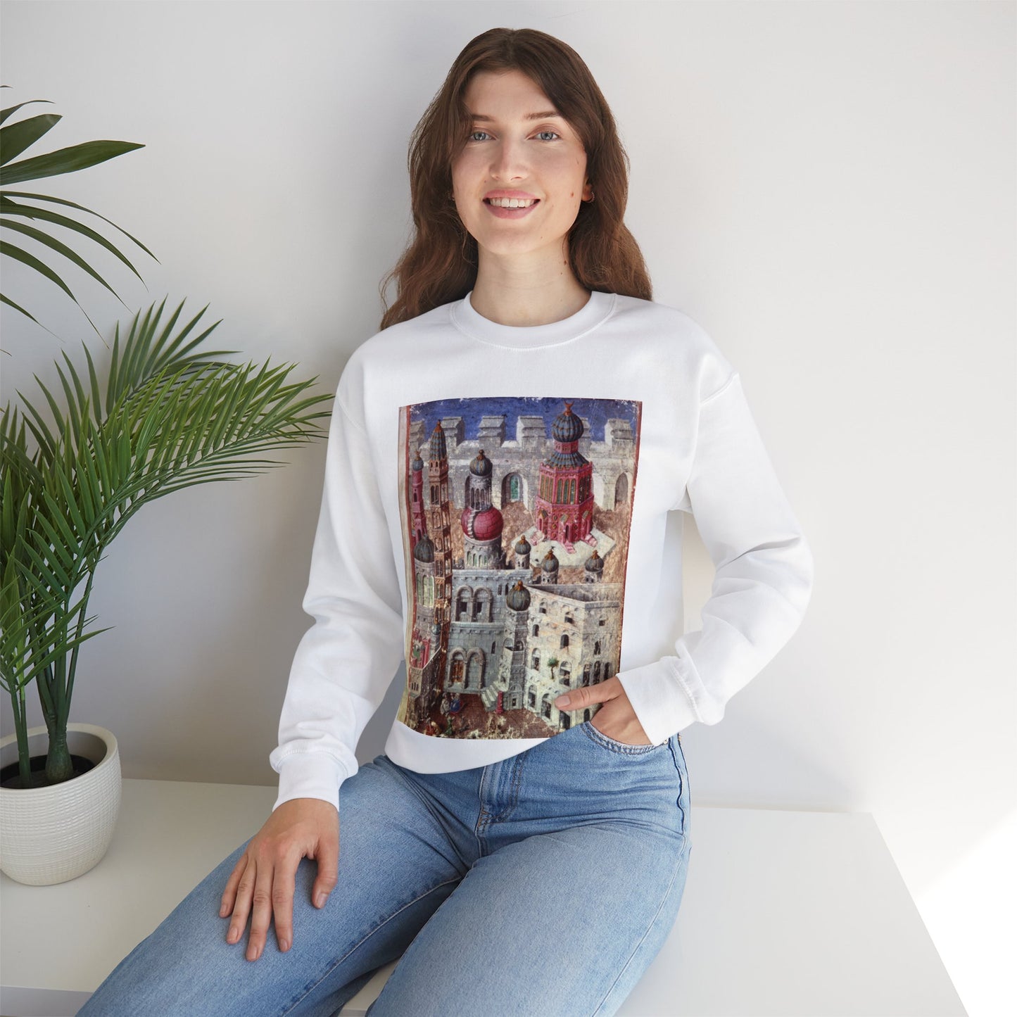 Jerusalem from BL Eg 1070, f. 5 White Heavy Blend Adult Crew Neck SweatShirt