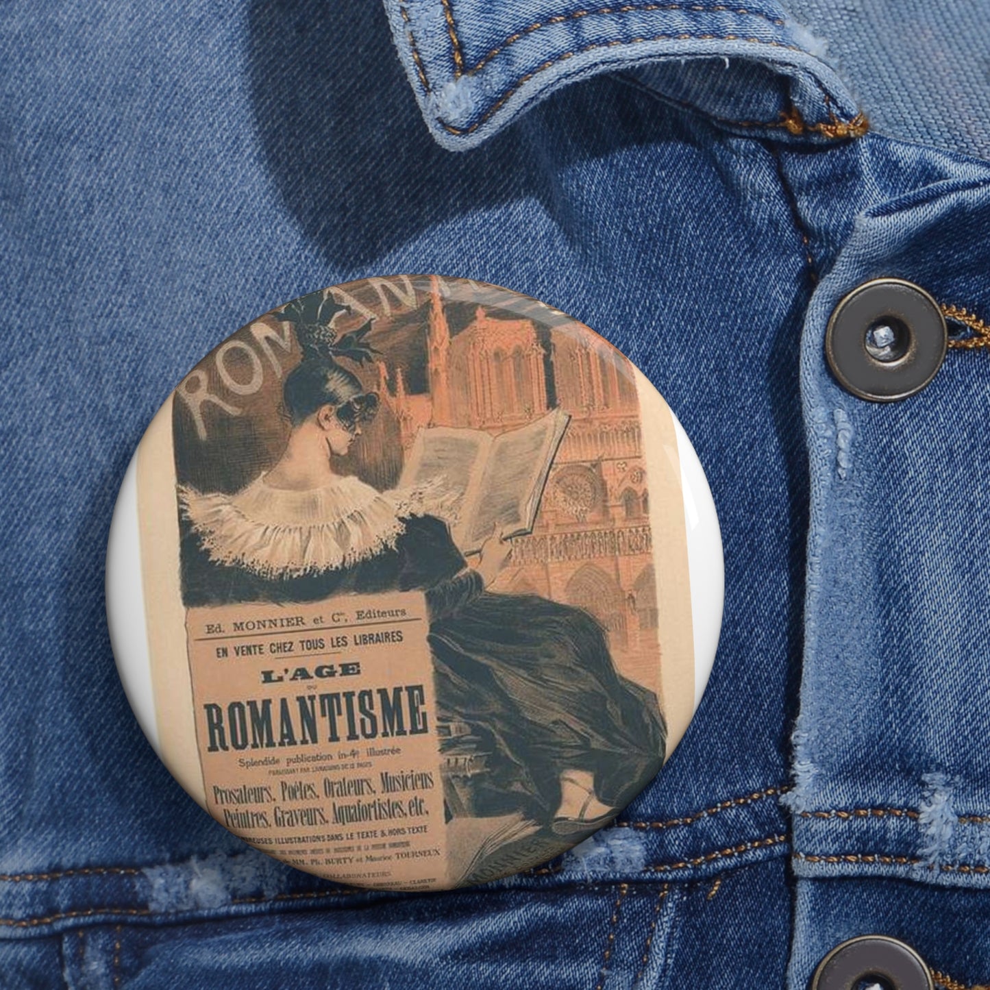 Affiche pour la "Librairie Romantique". Pin Buttons with Crisp Design