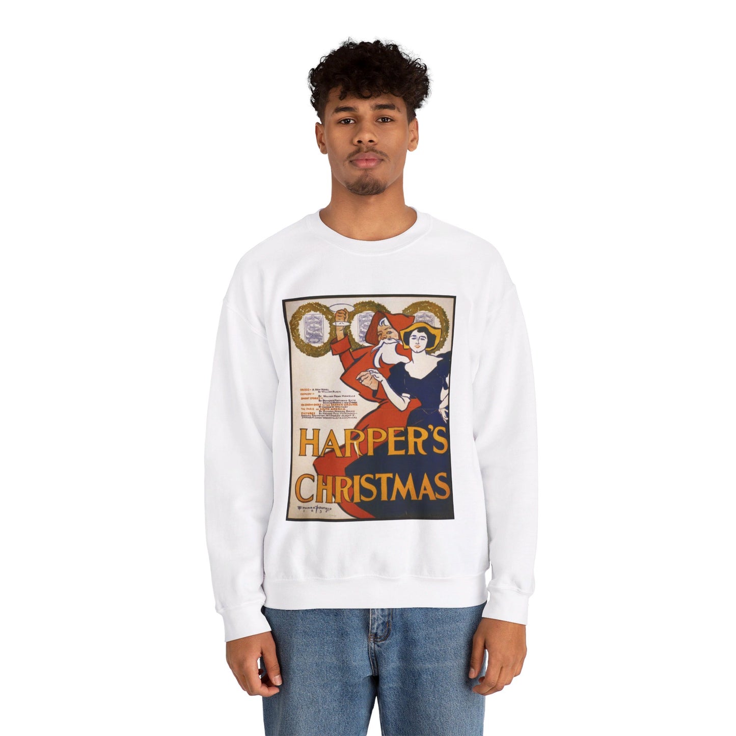 Edward Penfield - Harper's [for] Christmas, Art Nouveau Poster White Heavy Blend Adult Crew Neck SweatShirt