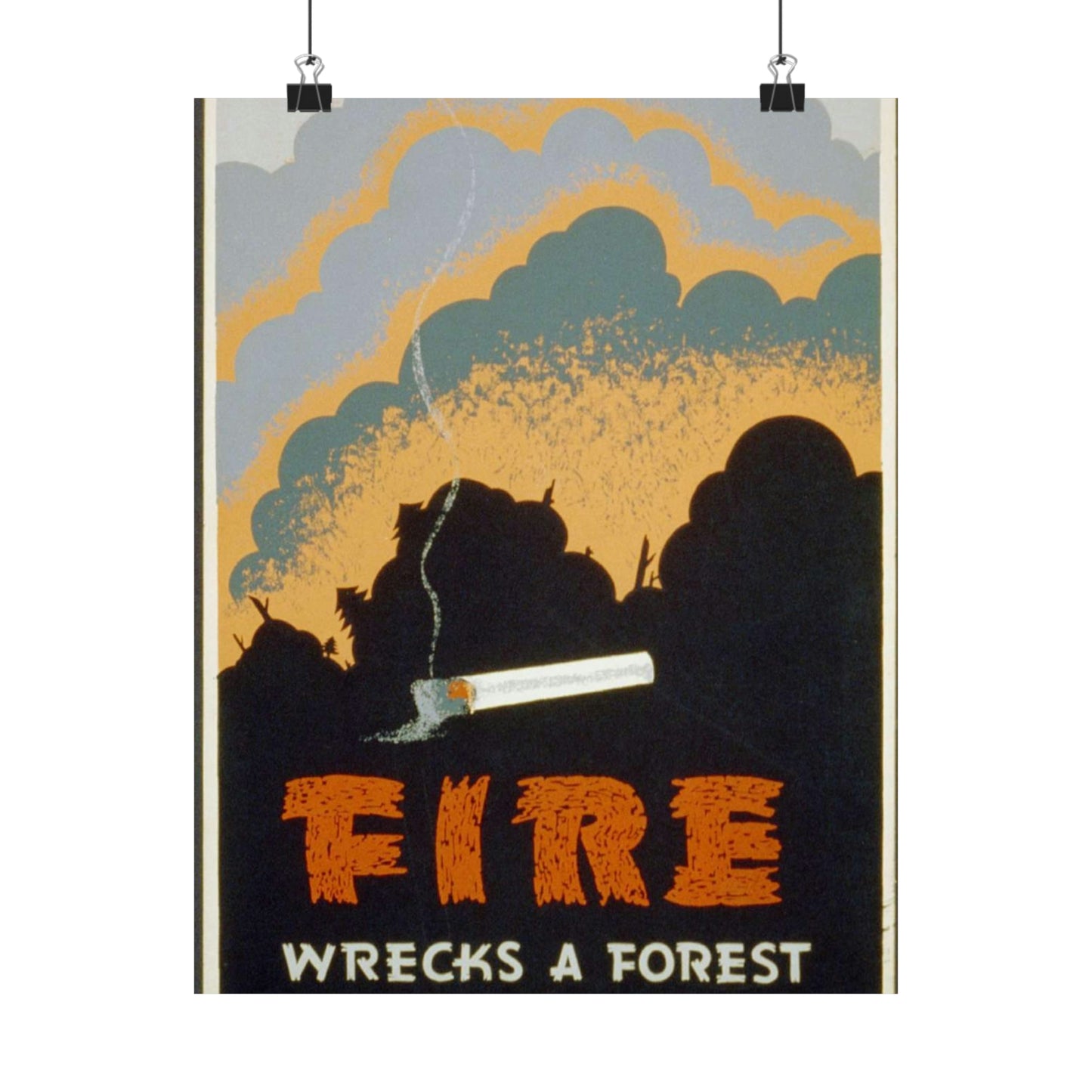 Fire wrecks a forest, Art Deco Poster High Quality Matte Wall Art Poster for Home, Office, Classroom