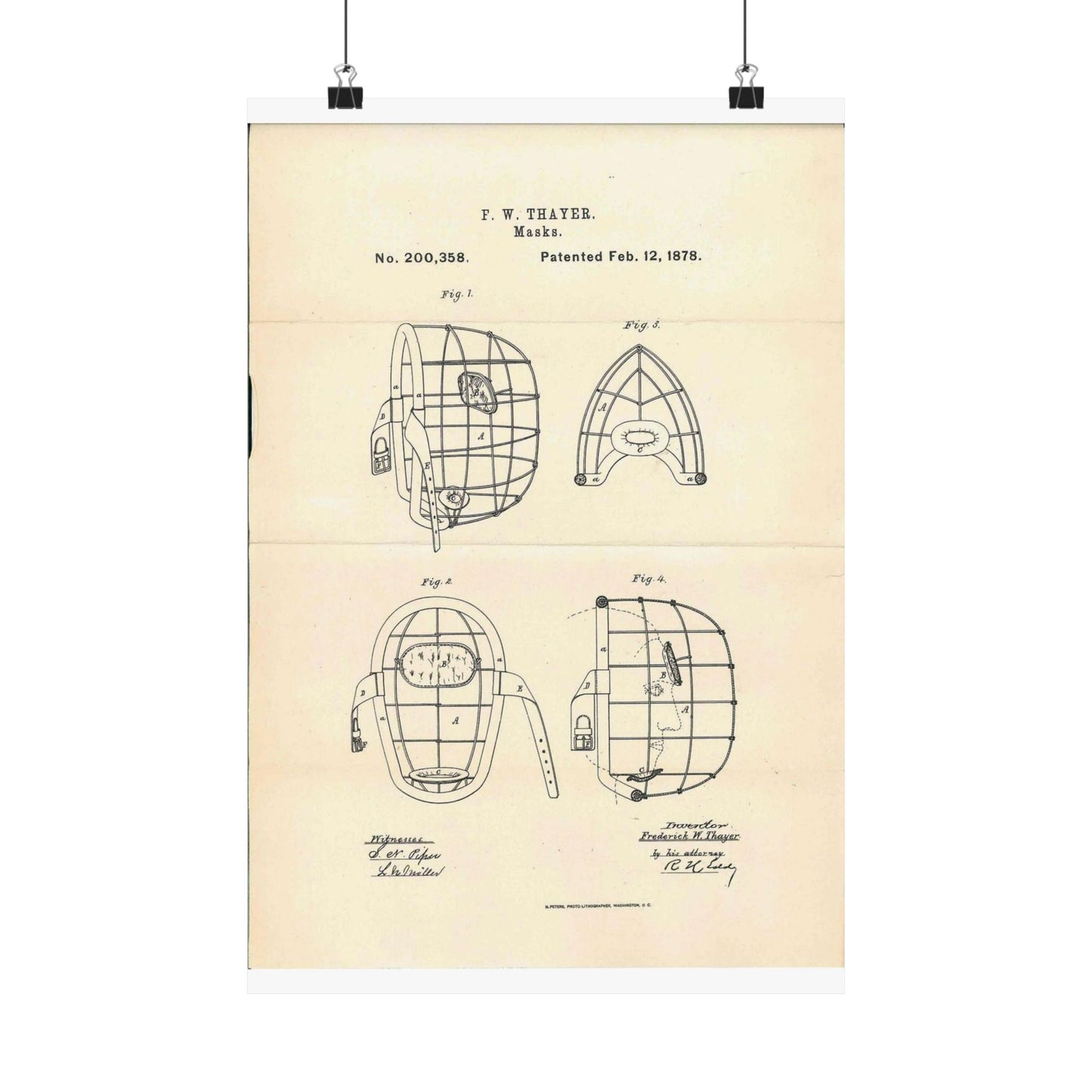 Patent Case File No. 200,358, Improvement in Masks, Inventor Frederick W. Thayer - DPLA - 7786b11b8abf0875f64205aeedc6d9c3 (page 11) High Quality Matte Wall Art Poster for Home, Office, Classroom