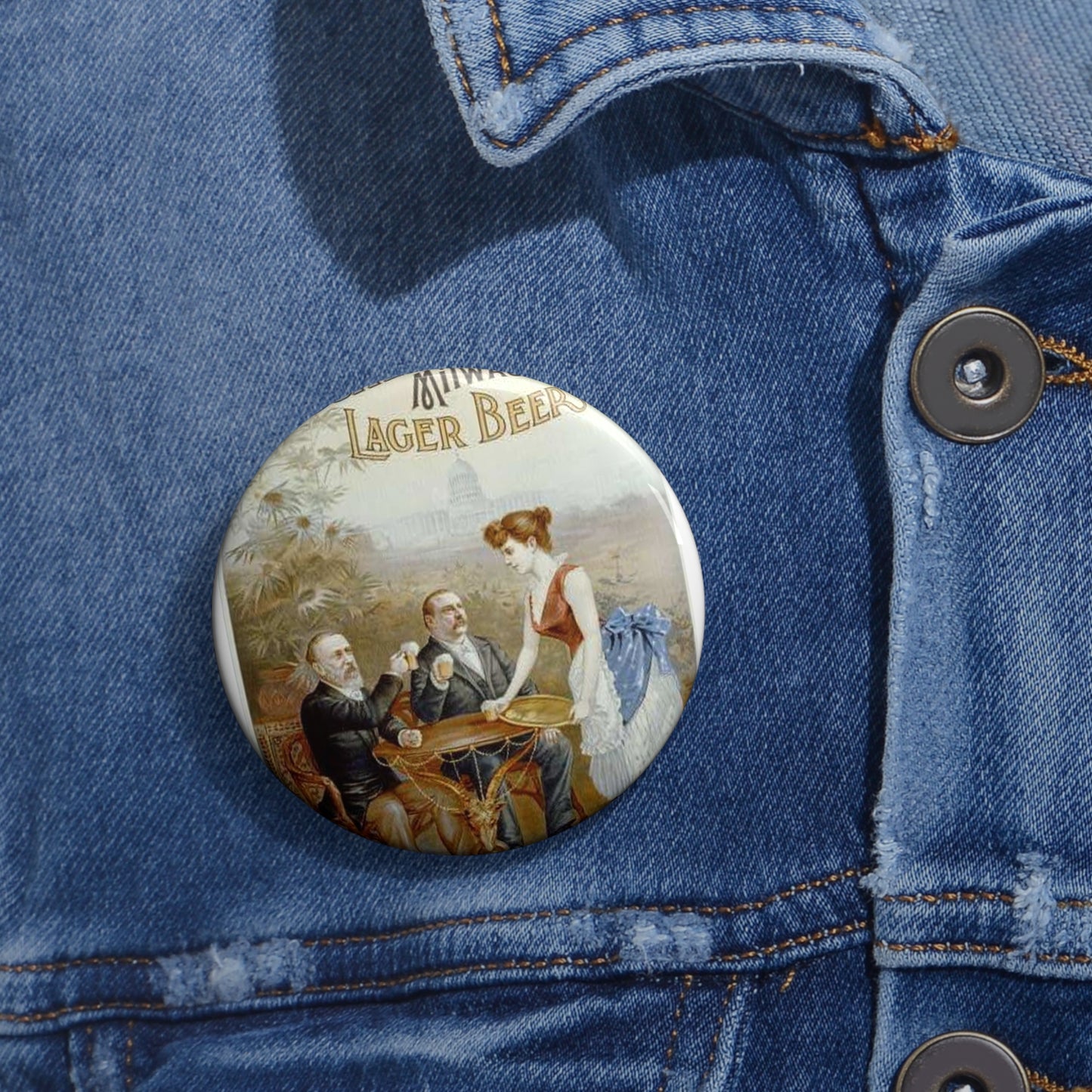 The whole nation enjoys Jos Schlitz Brewing Cos' Milwaukee lager beer Pin Buttons with Crisp Design