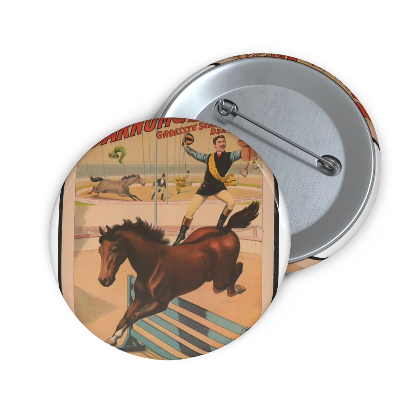 Die Barnum & Bailey groesste schaustellung der welt Reiter-wettrennen. Der Springende jockey.. Pin Buttons with Crisp Design