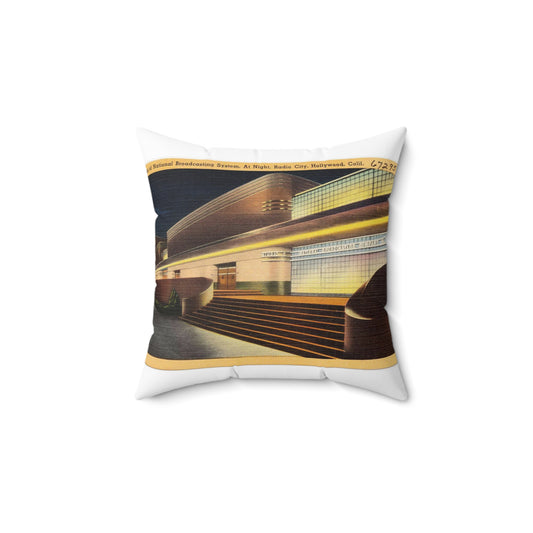 Studio of National Broadcasting System, at night, Radio City, Hollywood, Calif. Decorative Accent Square Pillow