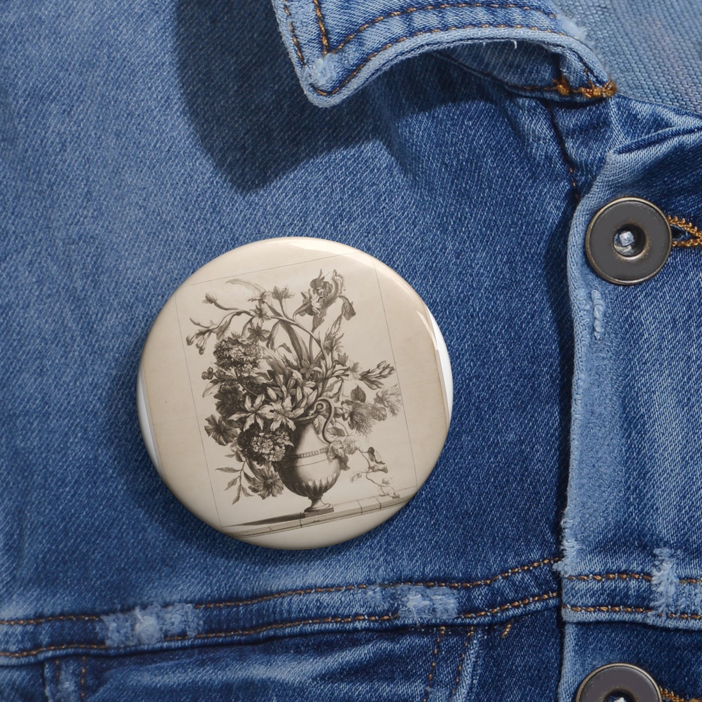 Jean Baptiste Monnoyer - Flowers in a Vase Pin Buttons with Crisp Design