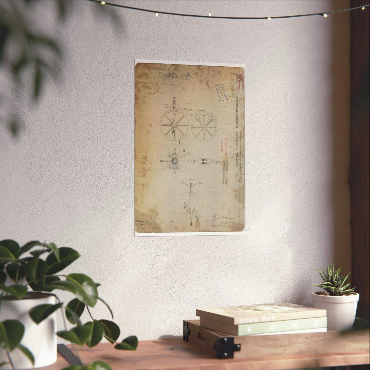 Patent drawing - for Pierre Lallement's Improvement in Velocipedes Public domain  image High Quality Matte Wall Art Poster for Home, Office, Classroom