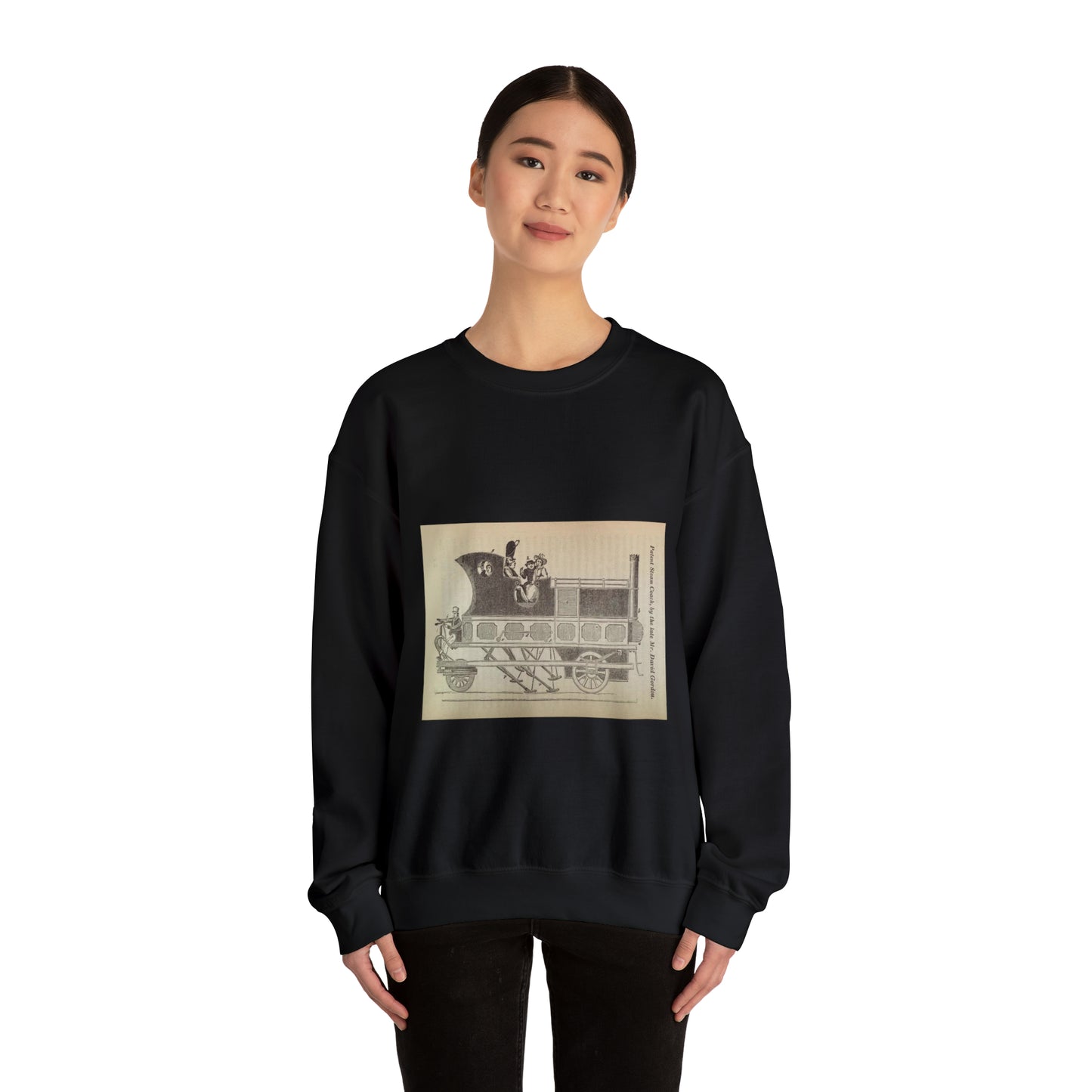 Patent Drawing of Engine - Patent steam coach, by the late Mr. David Gordon Public domain  image Black Heavy Blend Adult Crew Neck SweatShirt