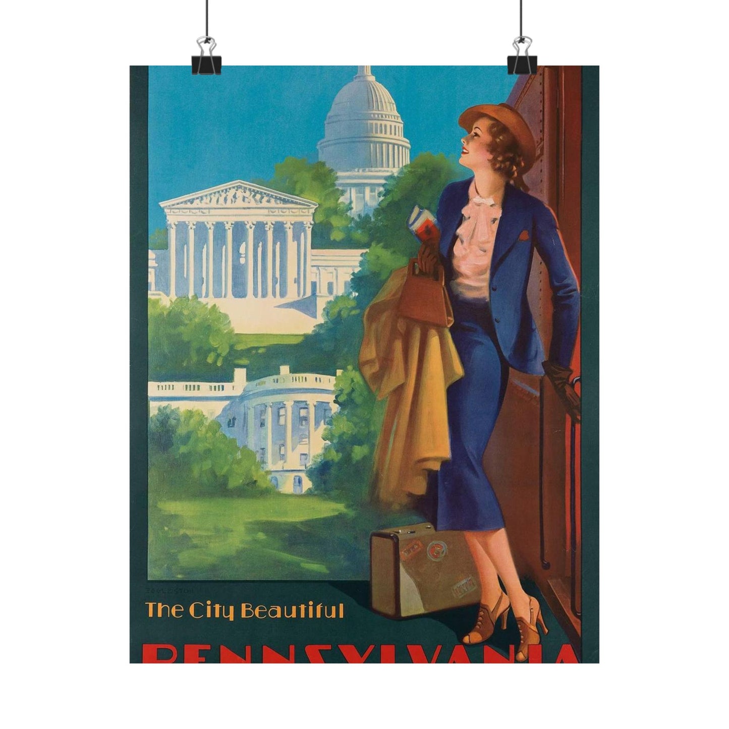 Washington—The City Beautiful, Pennsylvania Railroad poster, artwork by Edward Mason Eggleston High Quality Matte Wall Art Poster for Home, Office, Classroom