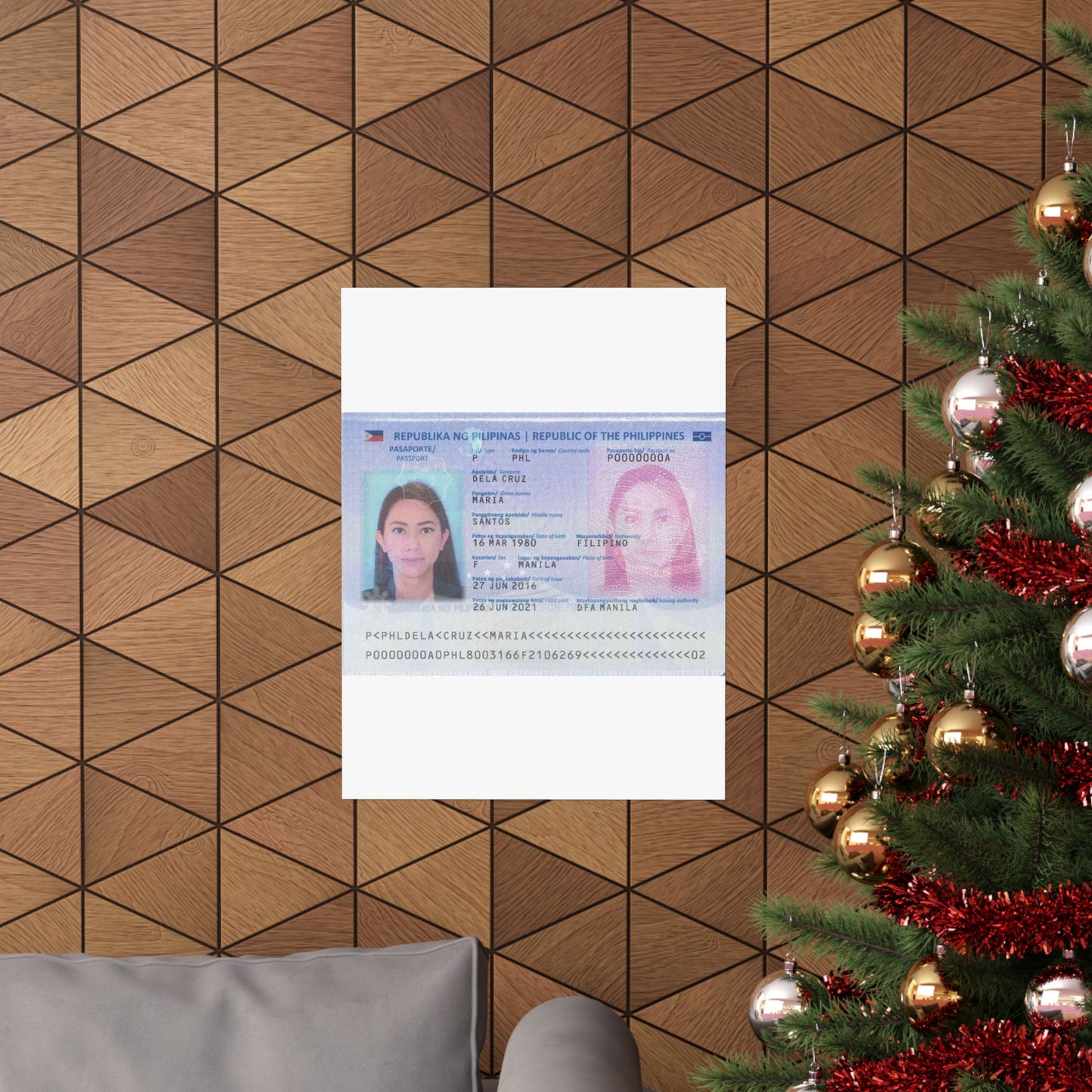 Philippine passport (2016 edition) data page (cropped) High Quality Matte Wall Art Poster for Home, Office, Classroom