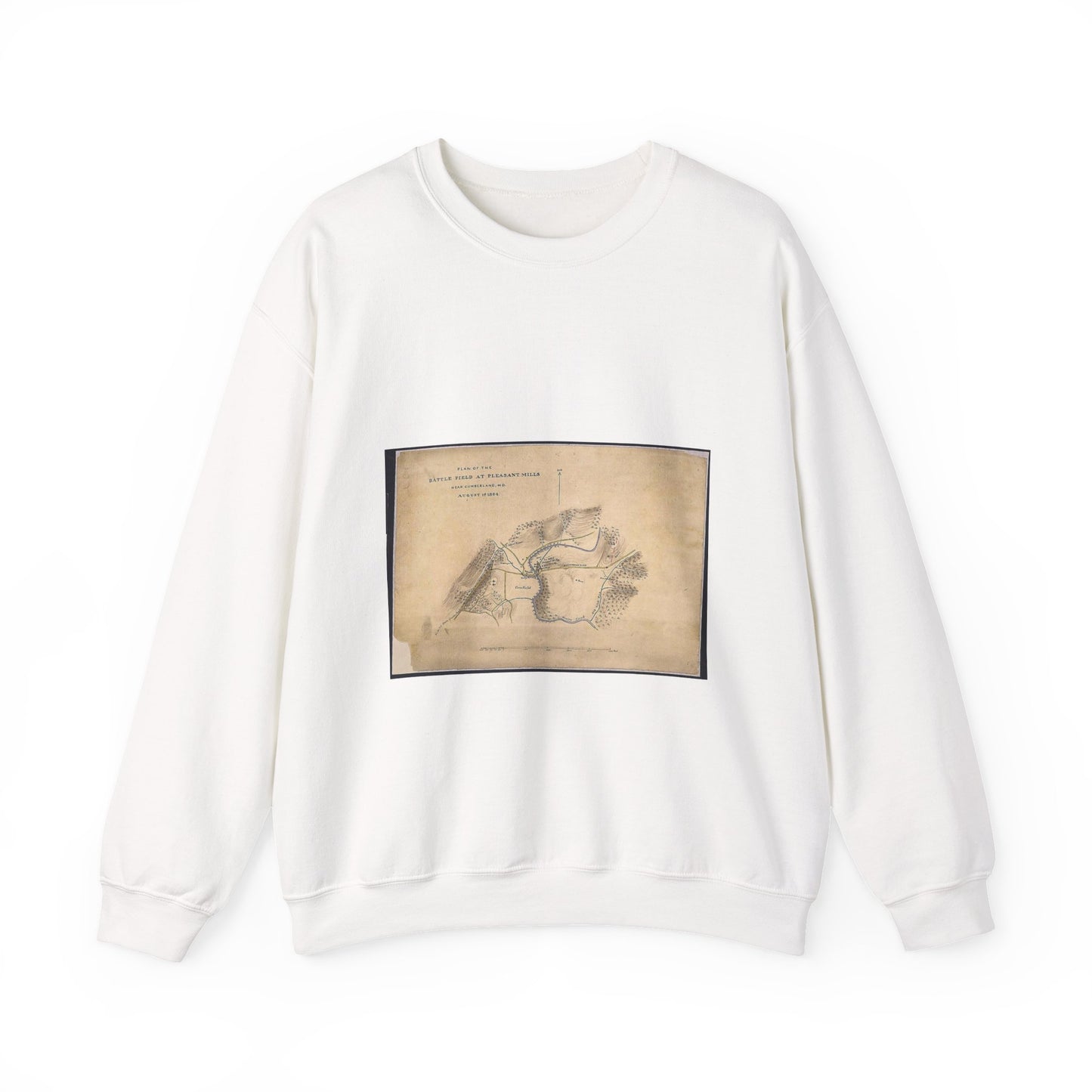 Plan of the Battle Field at Pleasant Mills near Cumberland, Md. August 1st, 1864. White Heavy Blend Adult Crew Neck SweatShirt