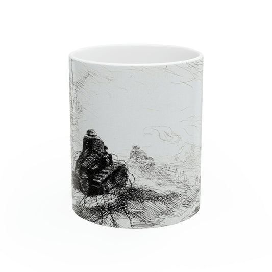 Ceramic Mug, 11oz - artwork-the-jump-off-tanks-with-pioneer-infantry-and-smoke-artist-lester-hornby