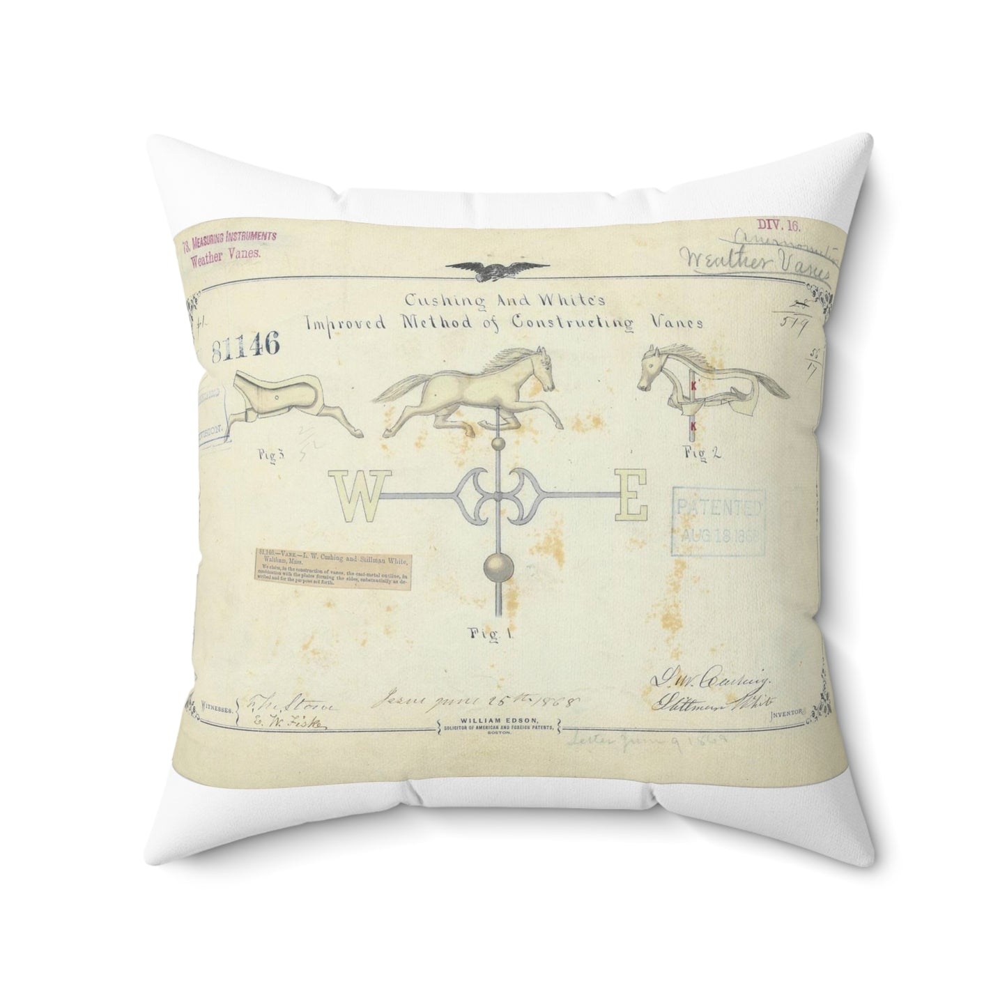 Patent drawing - Drawing of an Improved Method of Constructing Vanes Public domain  image Decorative Accent Square Pillow