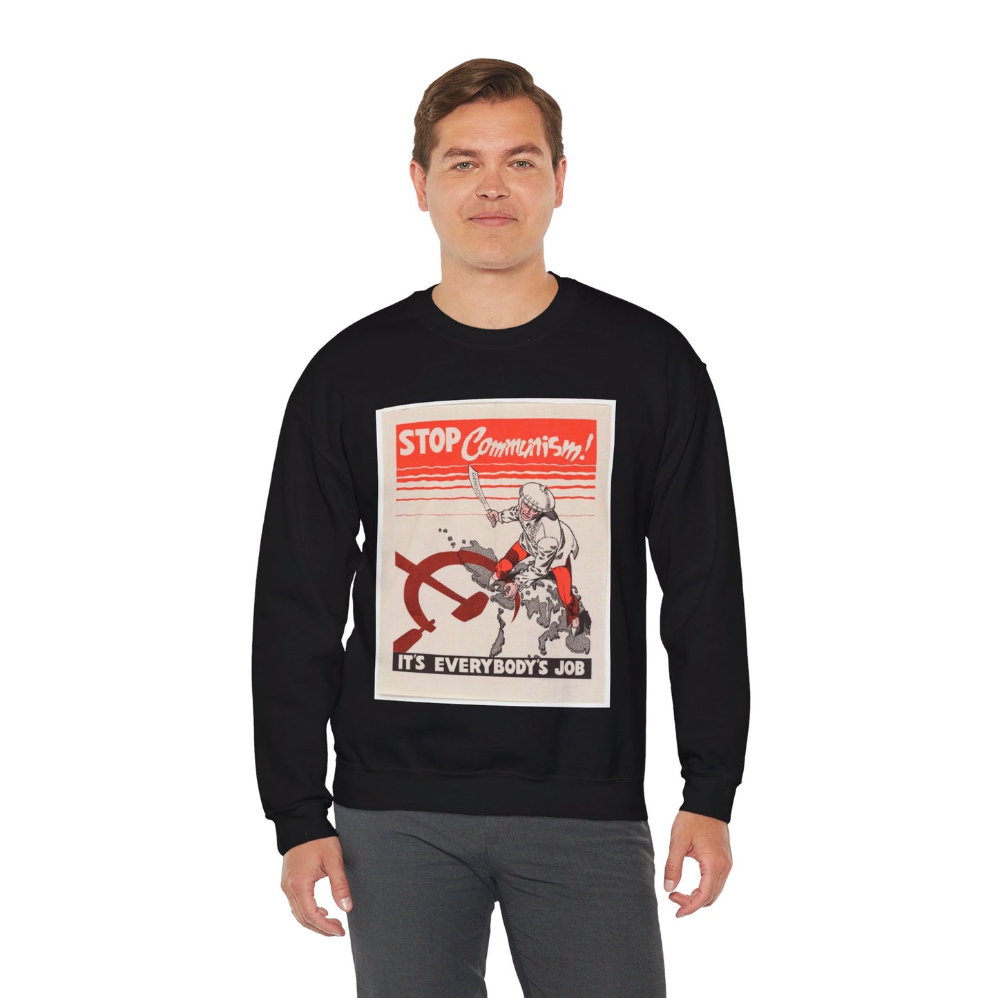 Stop Communism, Cold War American Propaganda poster Black Heavy Blend Adult Crew Neck SweatShirt